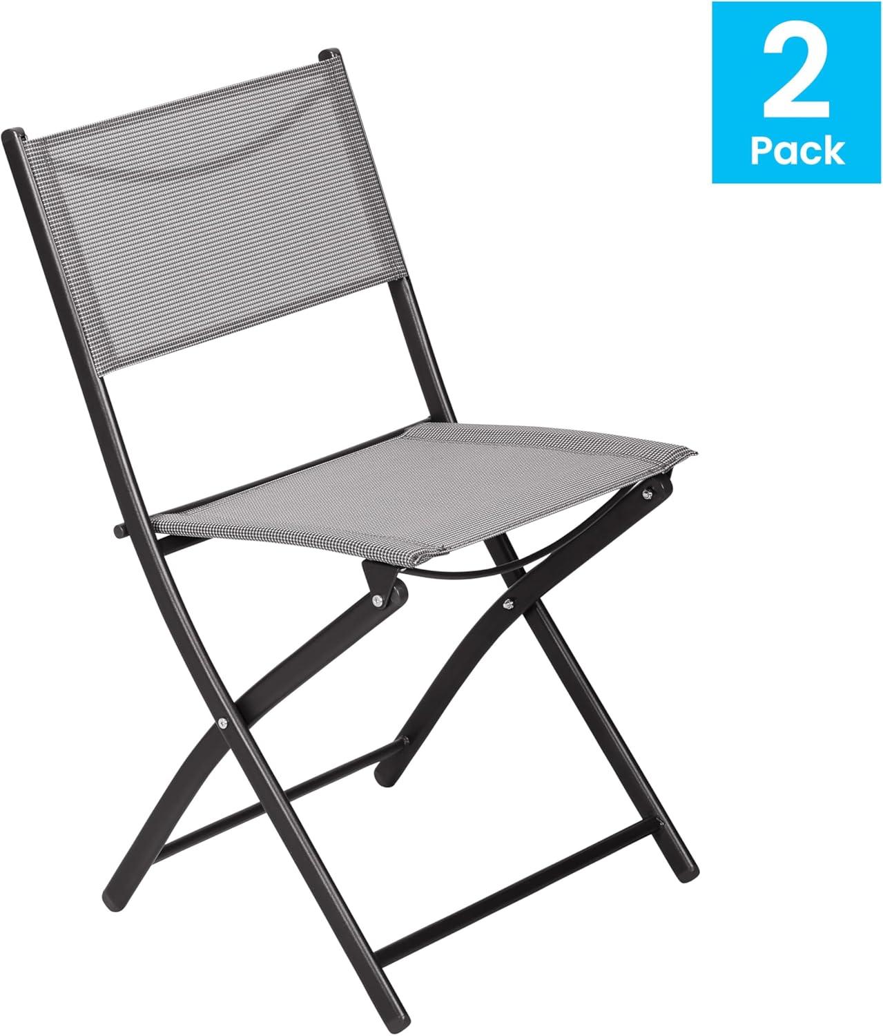 Flash Furniture Brazos Set of 2 Commercial Grade Indoor/Outdoor Folding Chairs with Gray Flex Comfort Material Backs and Seats and Black Metal Frames