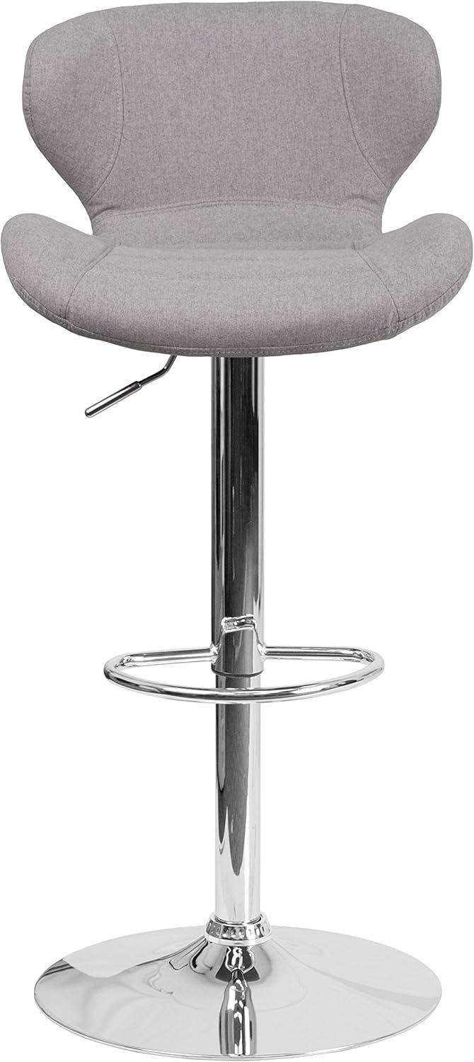 Merrick Lane Adjustable Height Barstool Contemporary Bar Height Stool with Curved Back and Metal Base with Footrest