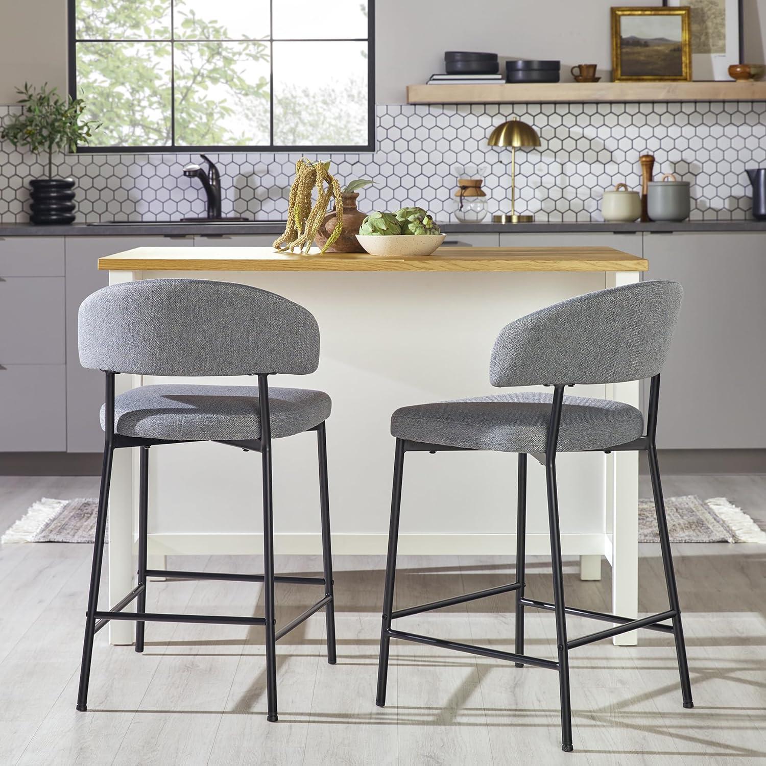 Charcoal Upholstered Adjustable Metal Counter Stools, Set of 2