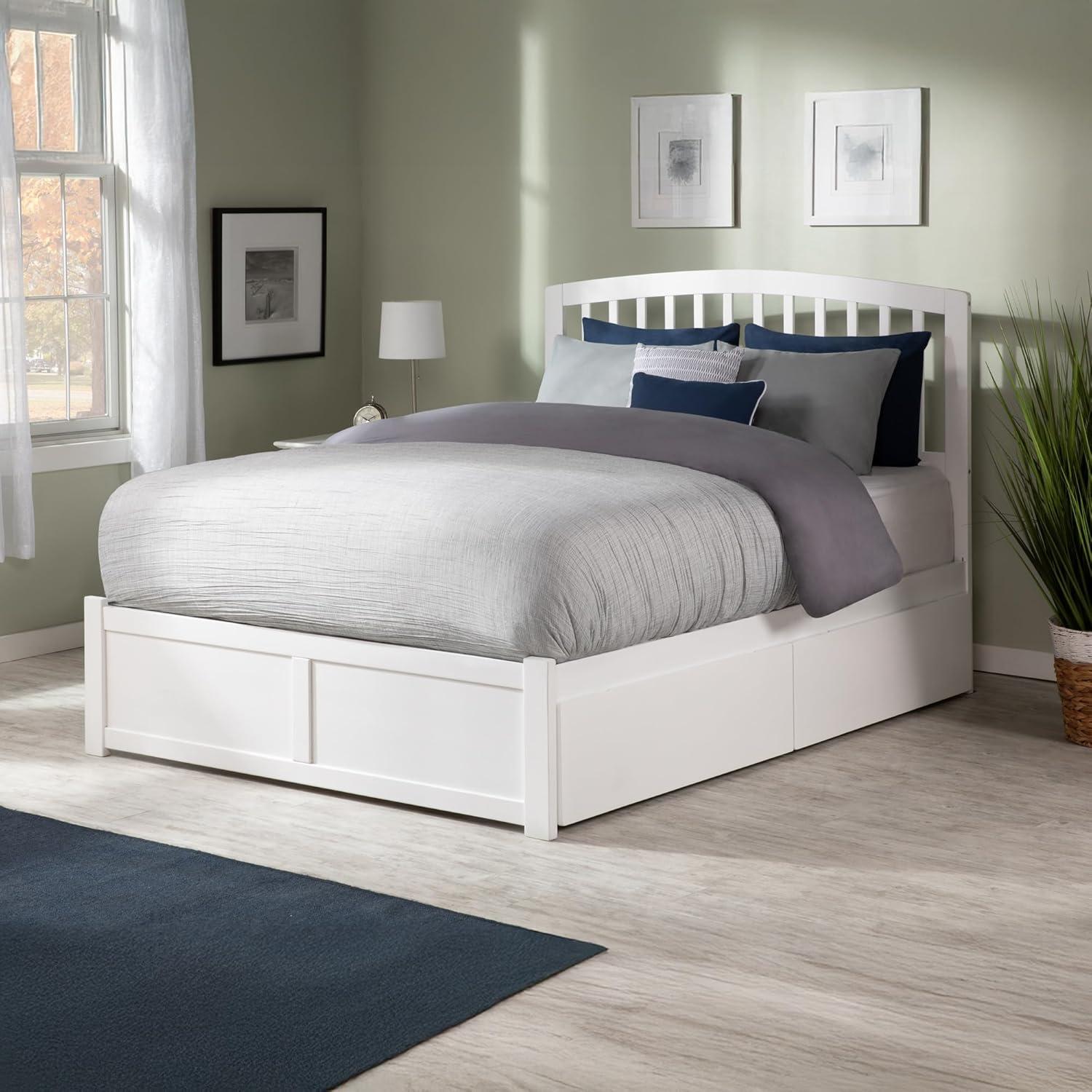 Richmond Platform Bed with Flat Panel Foot Board and 2 Urban Bed Drawers in, Multiple Colors and Sizes
