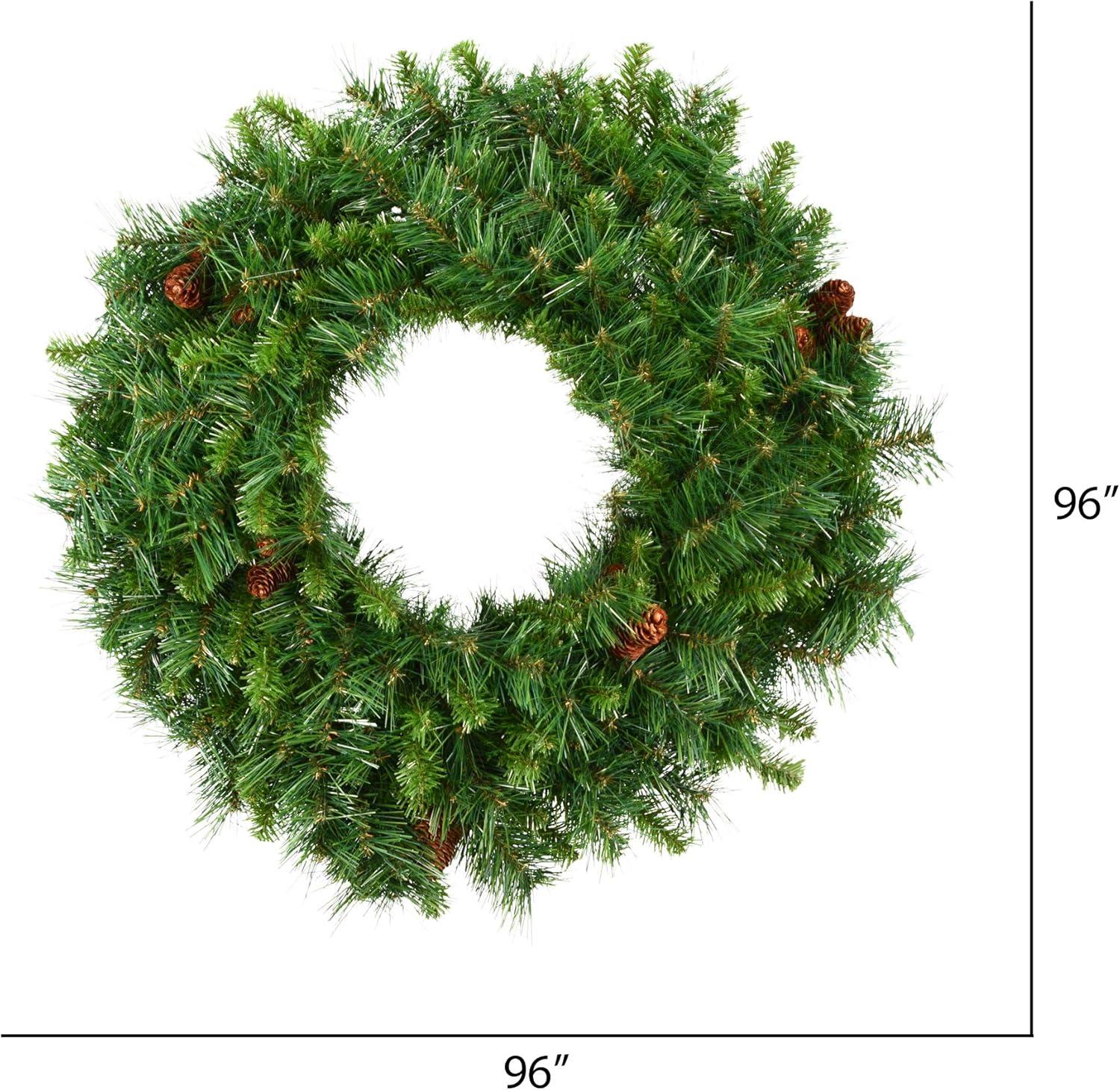 96-Inch Green Pine Artificial Christmas Wreath with Pinecones