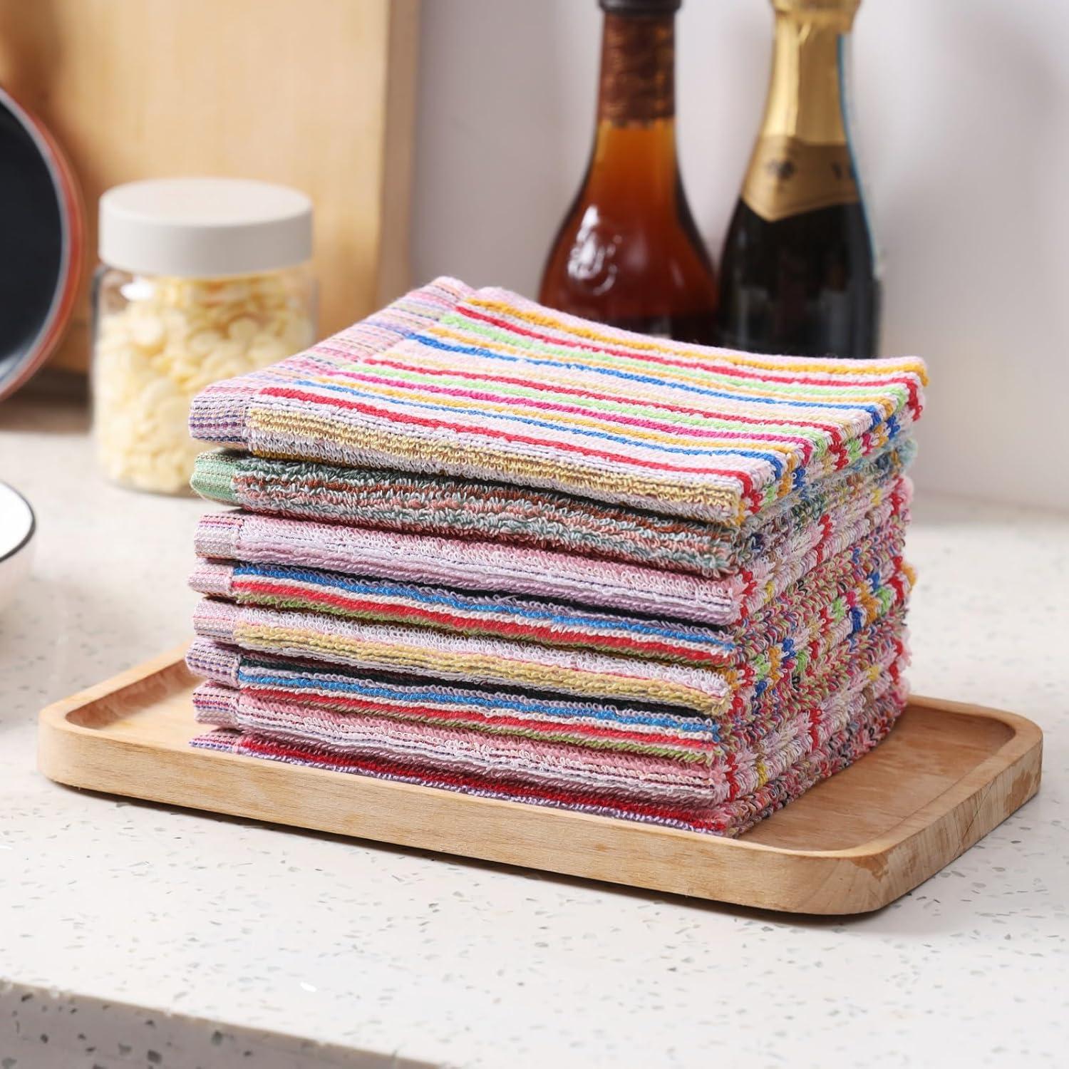 8Pcs Kitchen Dishcloths for Washing Dishes, Ultra Absorbent Dish Rags, Cotton Cleaning Cloths , 12x12 Inches (Mix)