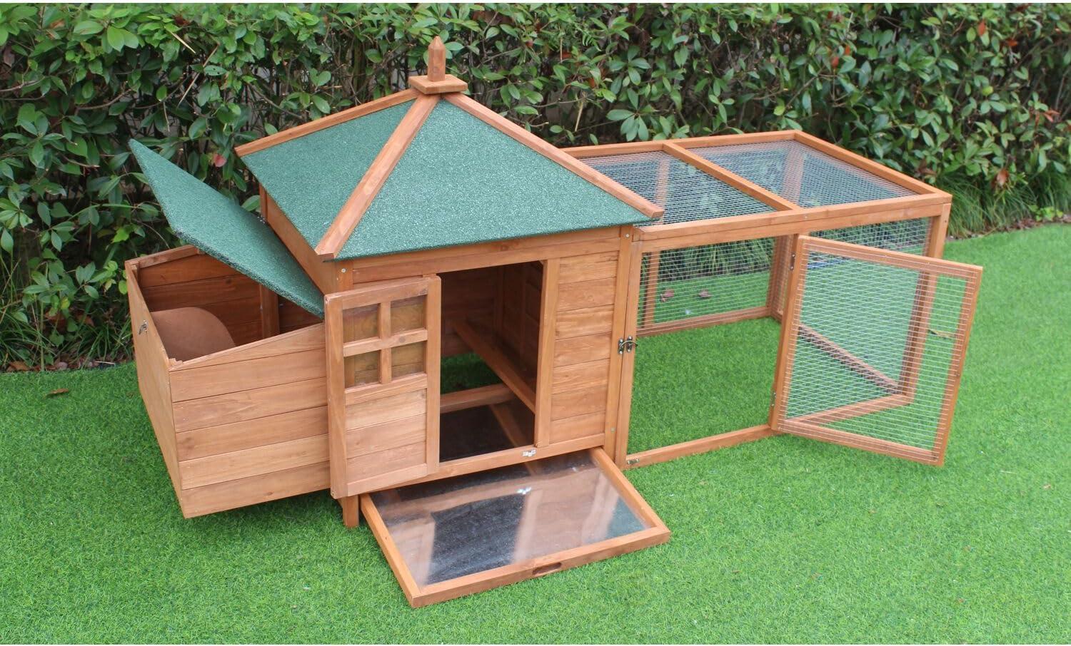 Hanover Outdoor Wooden Bird Cage with 3 Resting Bars, Ladder, Waterproof Roof and Removable Tray, 2.9 Ft. x 2.1 Ft. x 5.8 Ft.