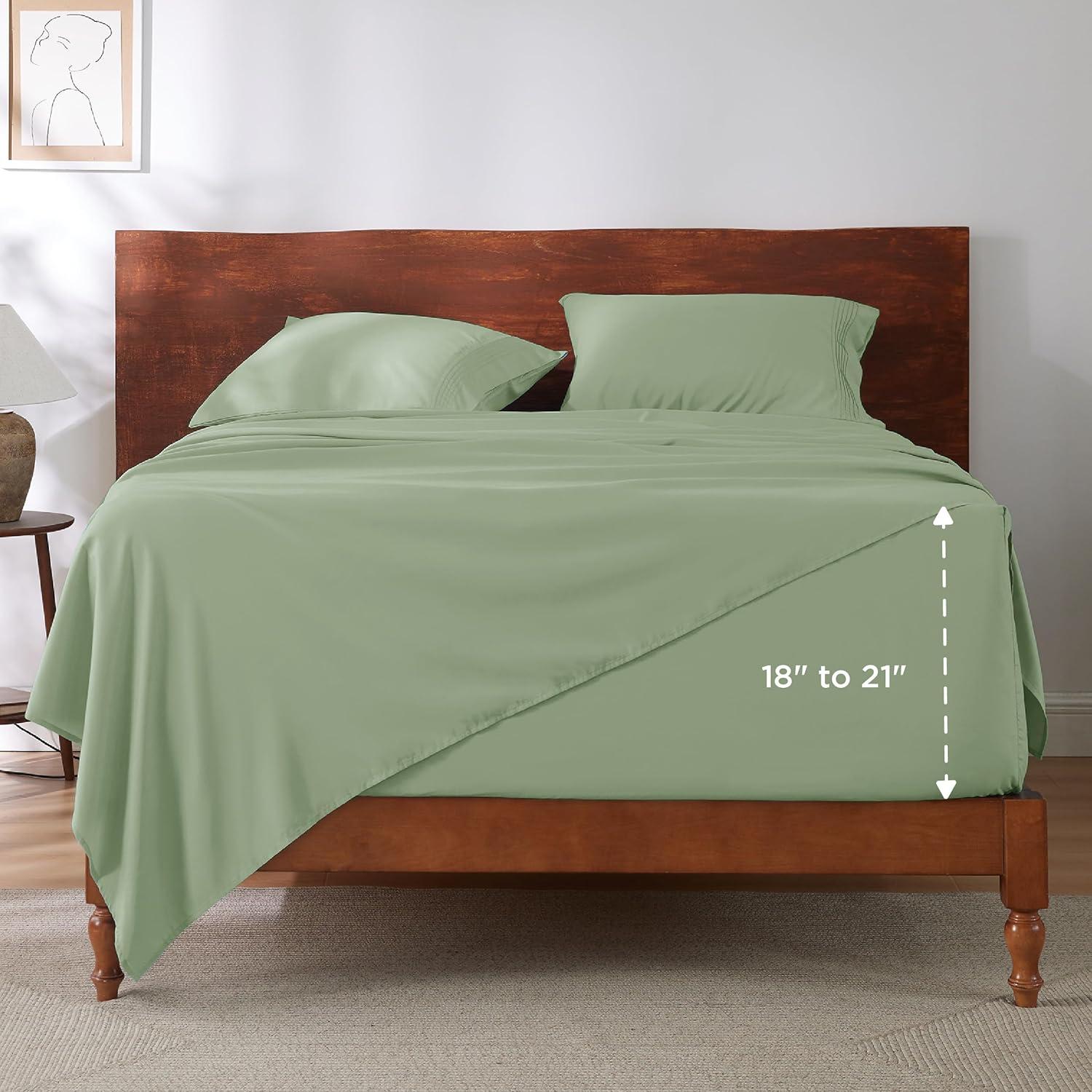Bedsure Deep Pocket Queen Sheets Set - Fits Mattresses Up to 21 Inches Thick - 4 Piece GentleSoft Bed Sheets, Moisture Wicking, Soft & Cooling Bedsheet & Pillowcases, Easy & Secure Fit, Sage Green