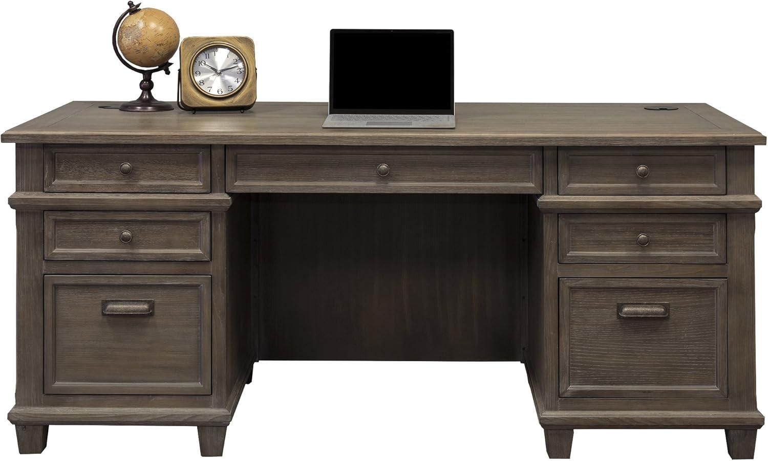 Carson Double Pedestal Desk Brown - Martin Furniture: Solid Wood, Veneers, No Assembly Required