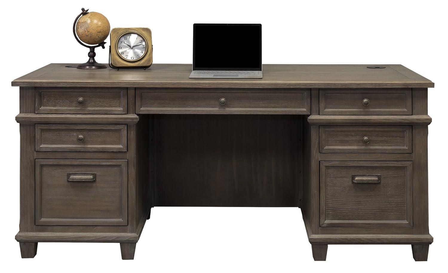 Carson Double Pedestal Desk Brown - Martin Furniture: Solid Wood, Veneers, No Assembly Required