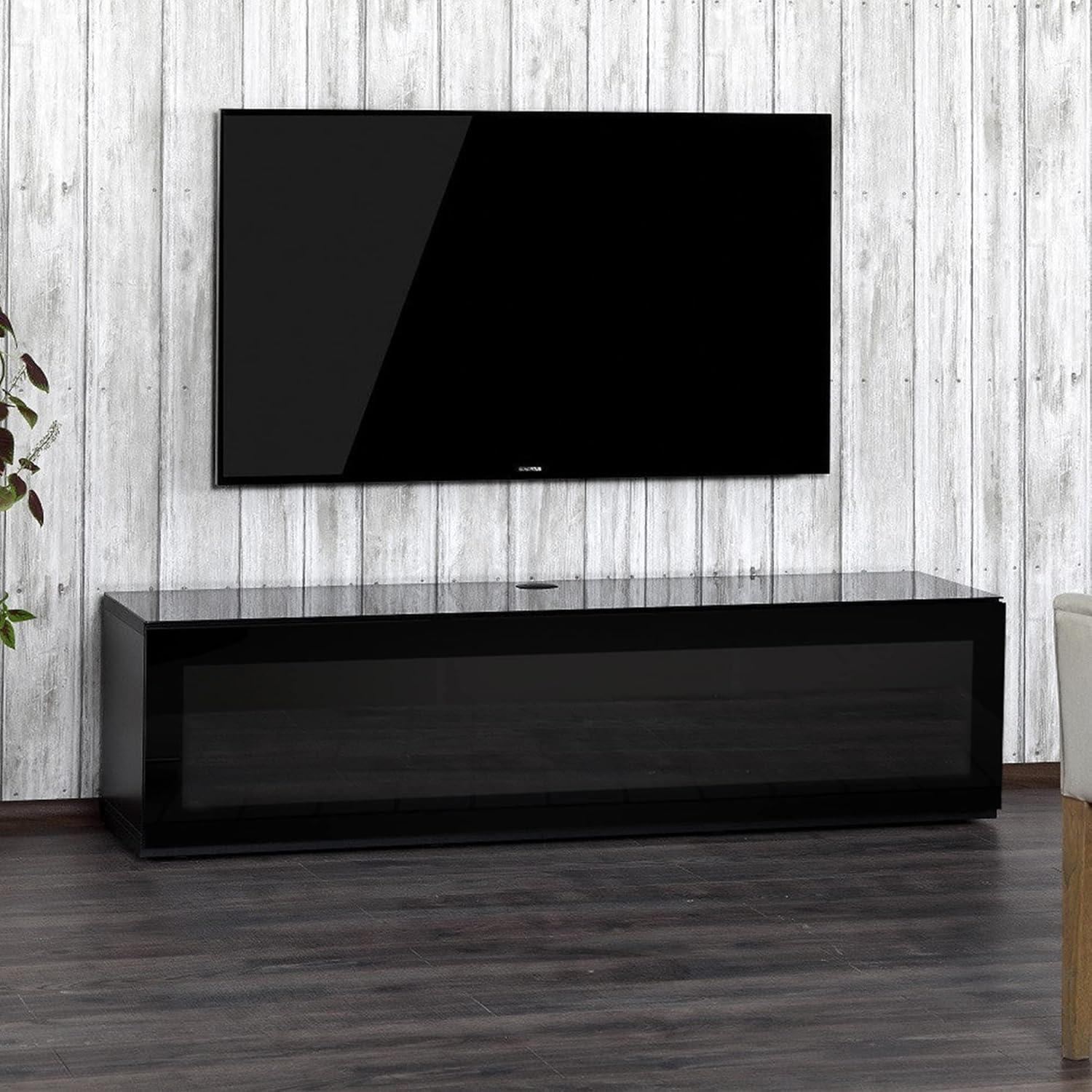 SONOROUS Studio ST-160B I/R Friendly Wood and Glass TV Stand with Hidden Wheels for Sizes up to 75" (Modern Design with 6 Shelves for Your Audio/Video Components and Consoles) - Black Glass Cover