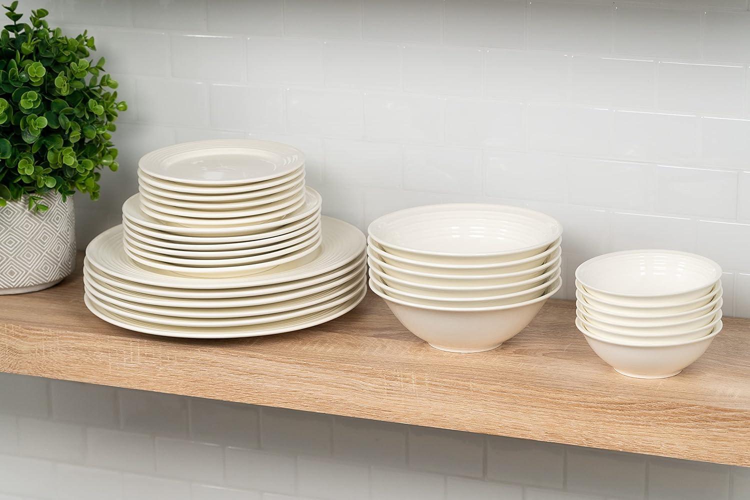 10 Strawberry Street Nova White Round 62-Piece Stoneware Dinnerware Set, Service for 6