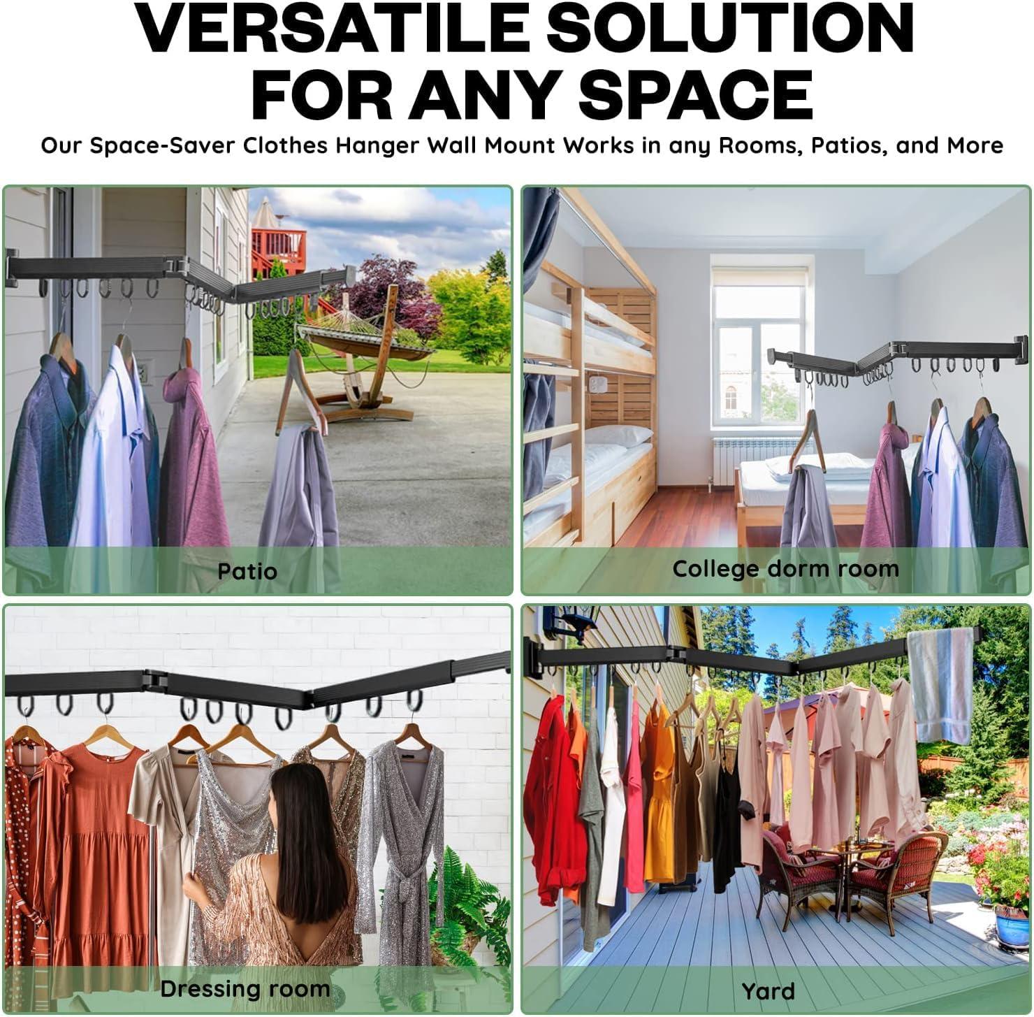 Wall Mounted Clothes Drying Rack For Laundry Room Organization, Folding and Collapsible Indoor Laundry Hanger Dryer Rack, Sturdy Foldable Hanging Organizer for Clothing, Black, Steel, 220 Lb Rating