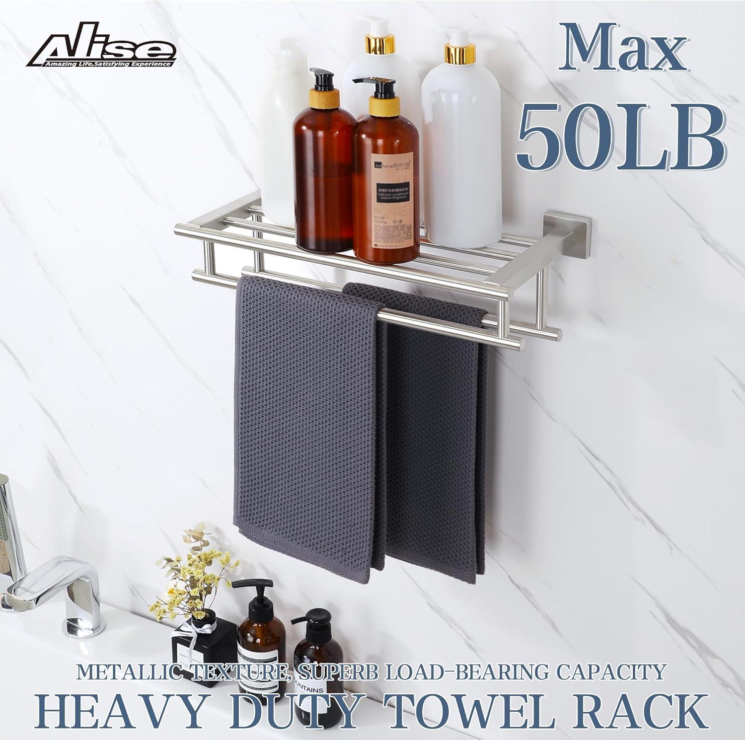 2-Tier 20" Wall Mounted Stainless Steel Bathroom Towel Rack With 2 Towel Bars Round Rods