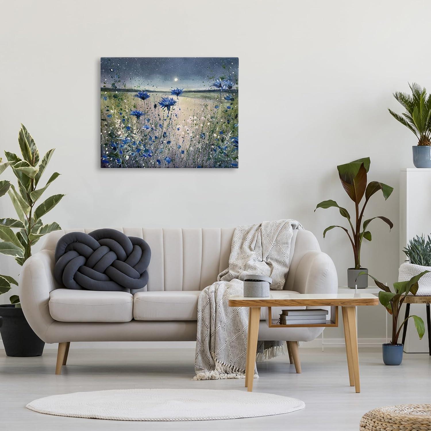 Stupell Industries Blooming Blue Flowers Night Moon Canvas Wall Art, 30 x 40
