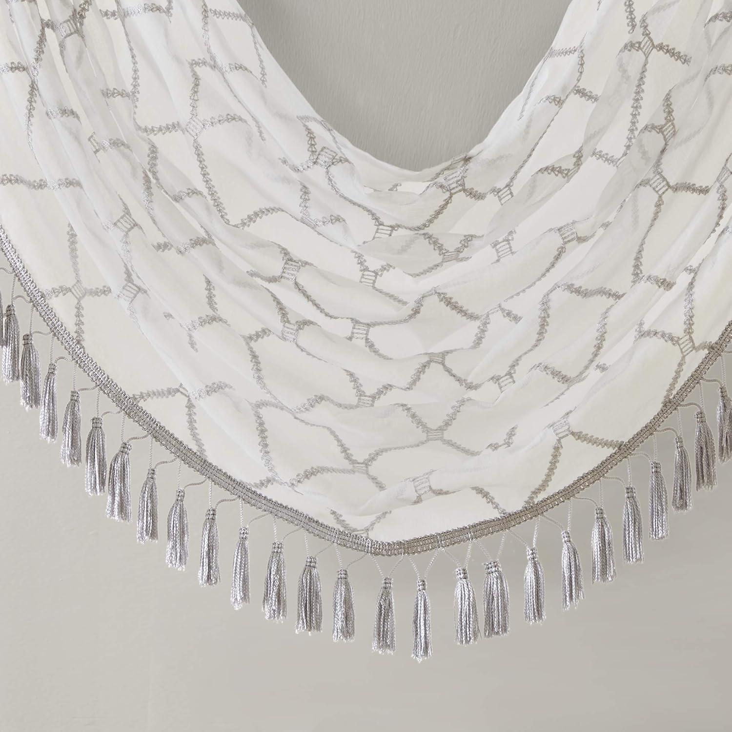 Madison Park Irina Diamond Sheer Embroidered Waterfall Valance