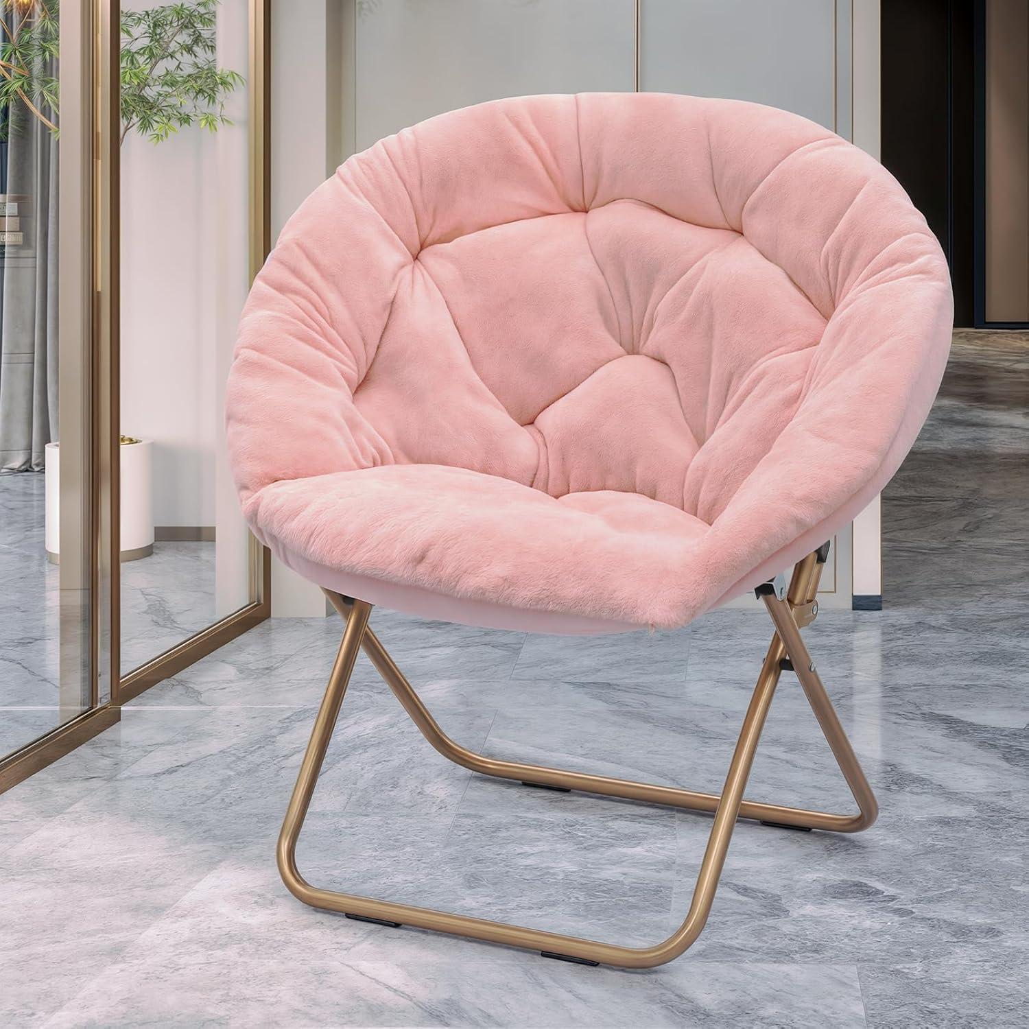 Mercer41 Amey Foldable Round Saucer Chair Portable Dorm Chair Lounge Chair Accent Chair for Bedroom Living Room