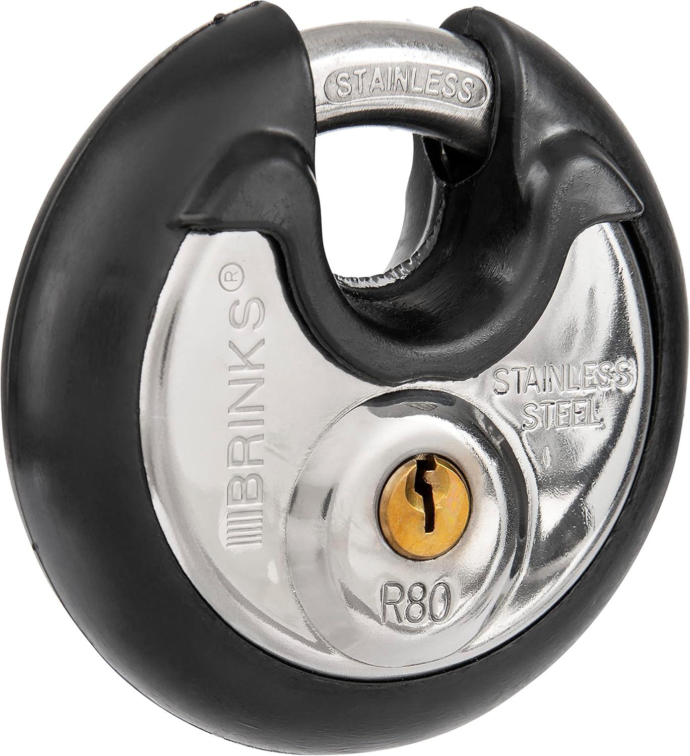 BRINKS - 80mm Commercial Stainless Steel Keyed Discus Padlock - Stainless Steel Body with Stainless Steel Shackle, Black C30