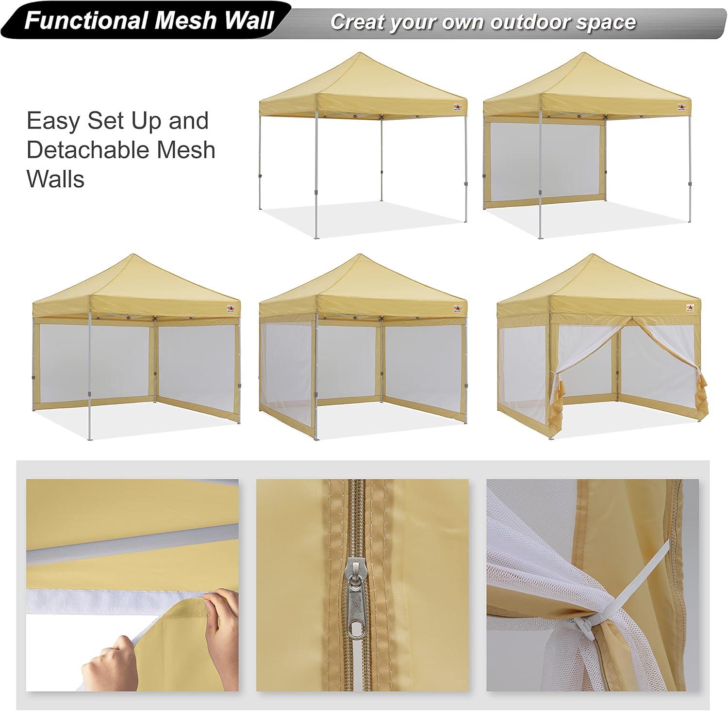 Beige 10x10 Pop Up Canopy Tent with Mesh Walls