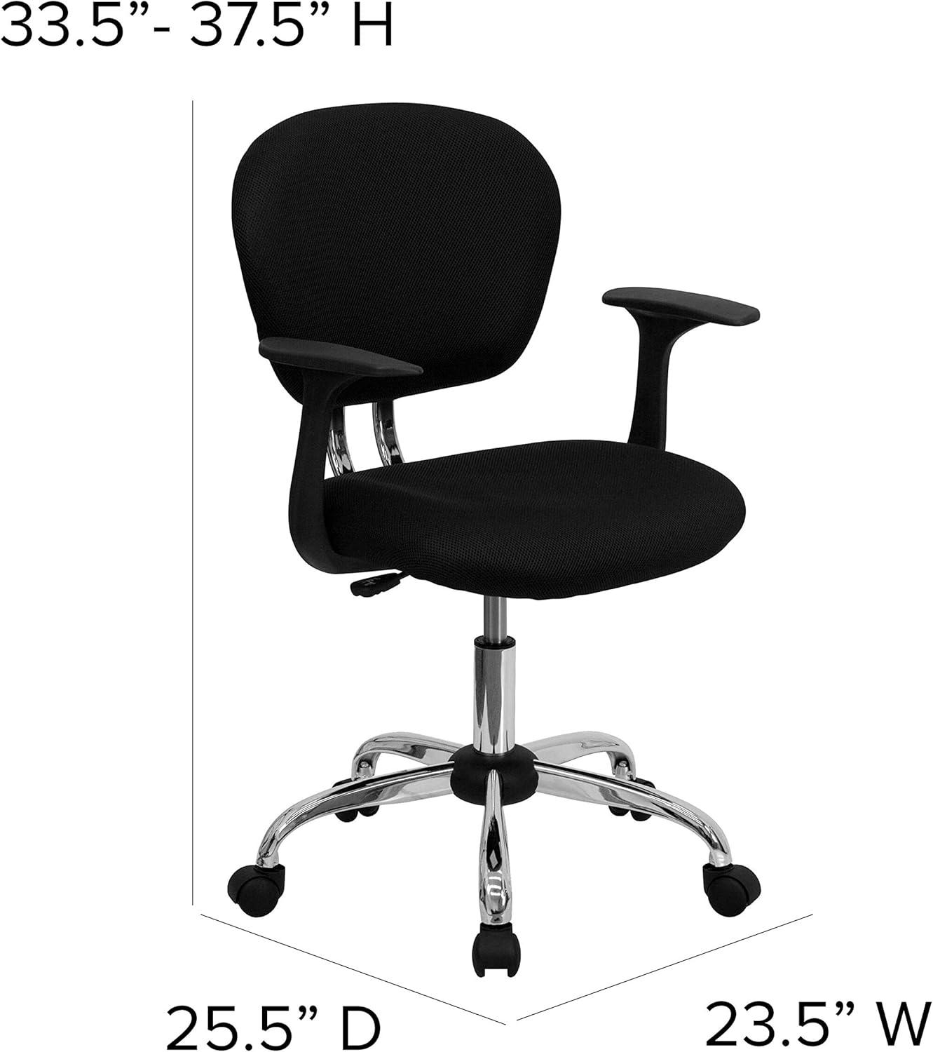 Flash Furniture Beverly Mid-Back Black Mesh Padded Swivel Task Office Chair with Chrome Base and Arms