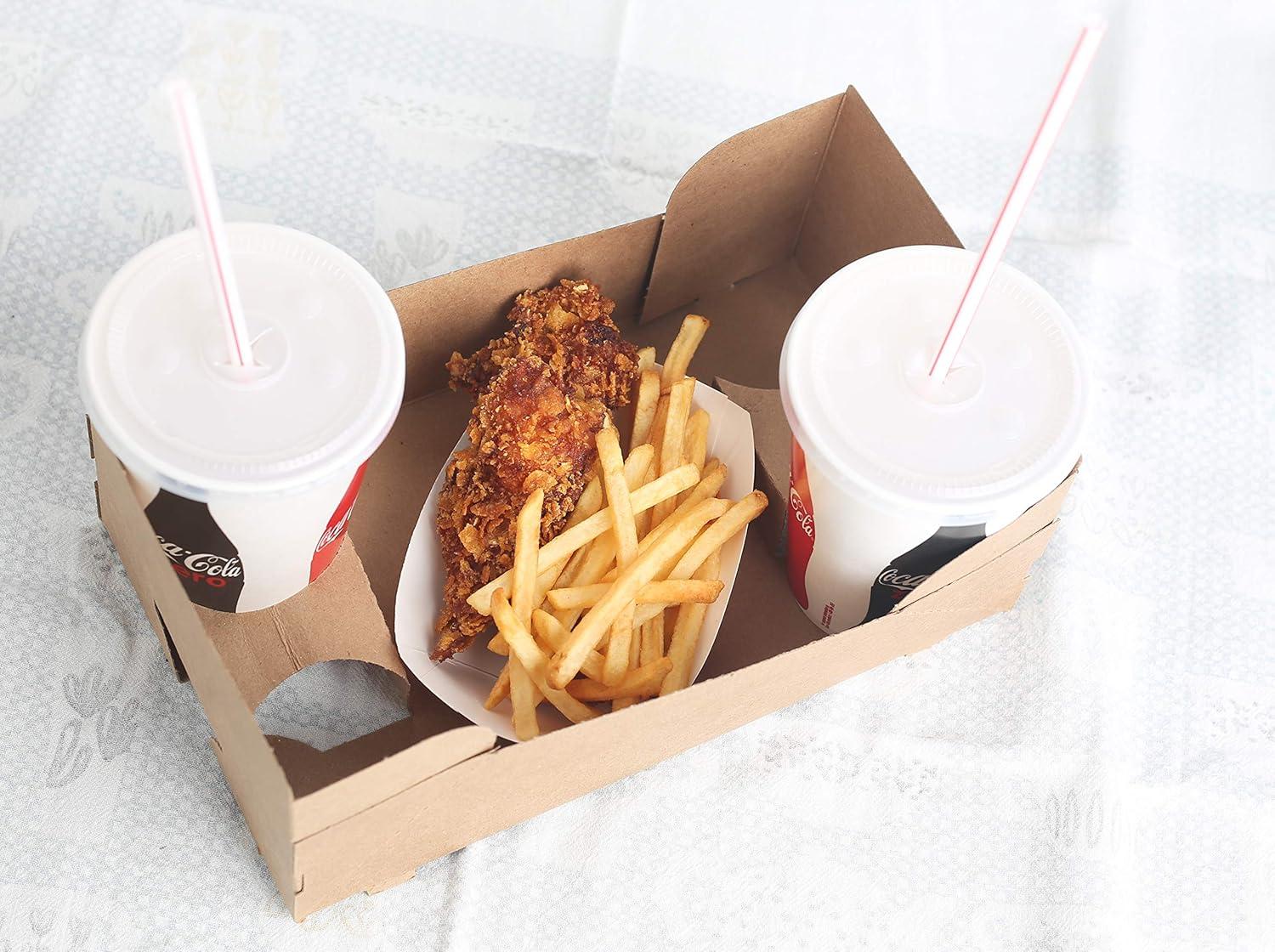 MT Products Brown Paperboard Food and Drink Tray - Pop-Up J-Type Rectangular - Pack of 25