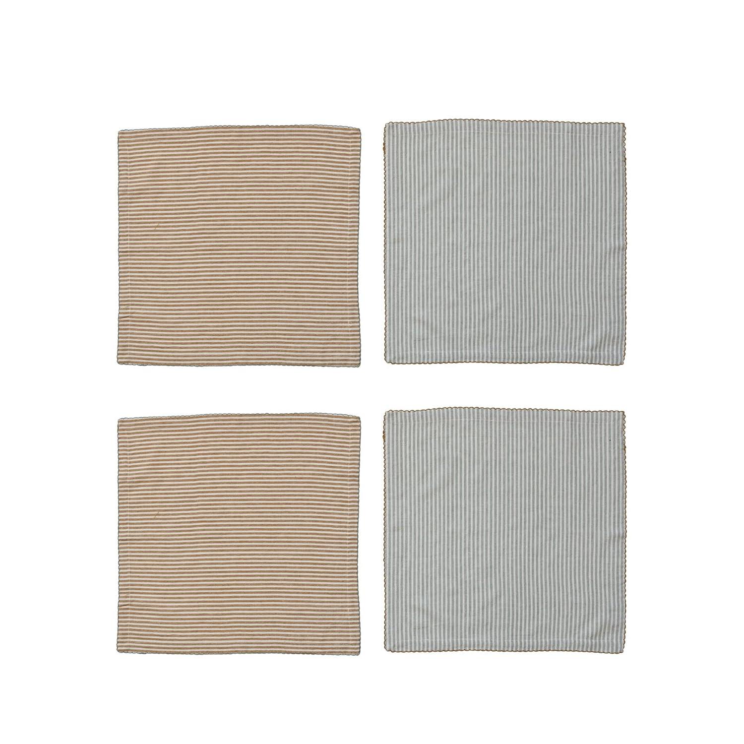 Creative Co-Op Square Cotton Napkins with Scalloped Edge and Stripes, Set of 4, 2 Colors