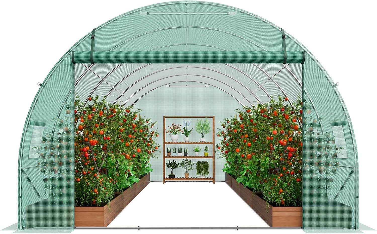 Large Green Walk-In Tunnel Greenhouse with Galvanized Steel Frame