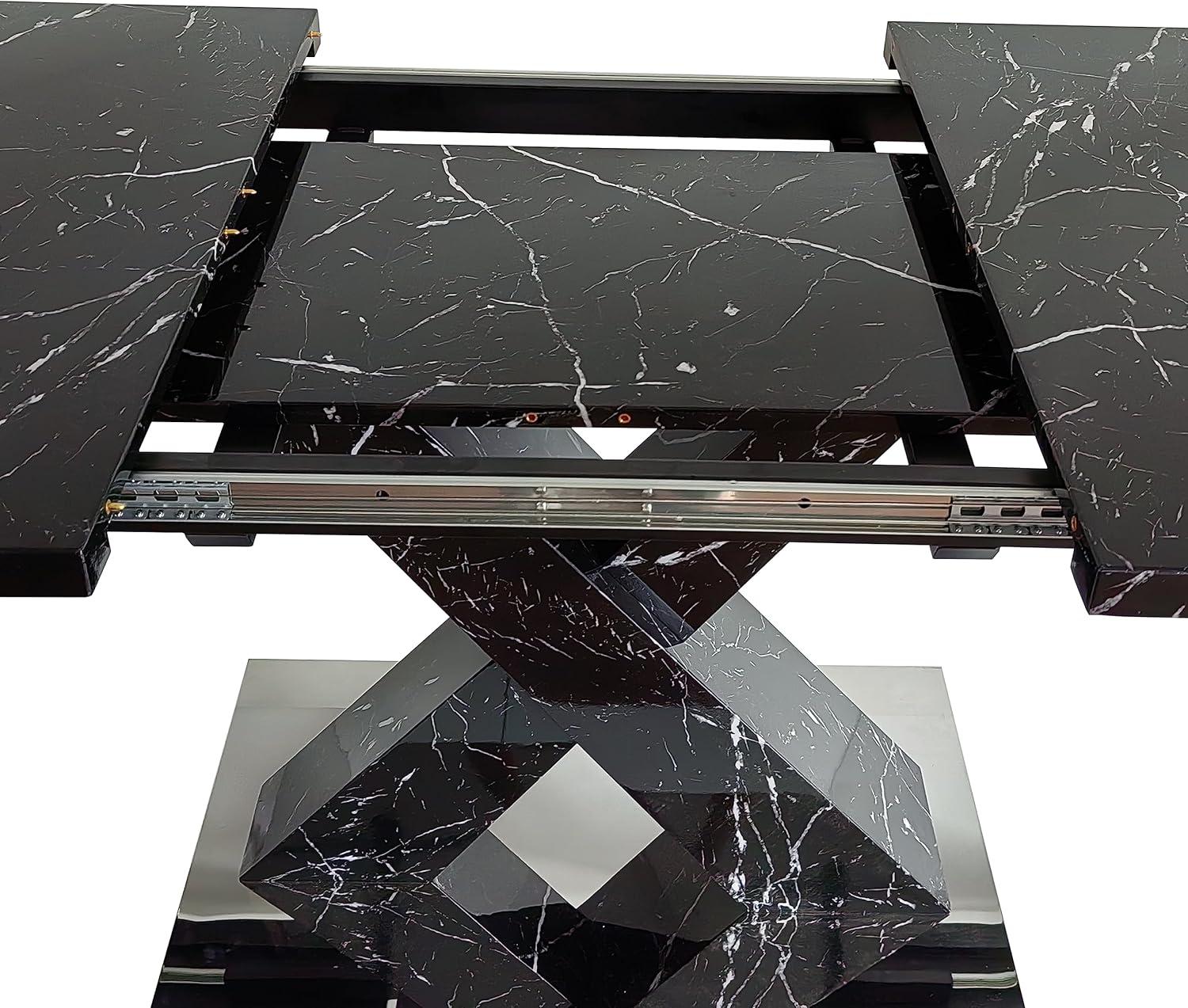 Henf Mid-Century Modern Black Rectangular Dining Table, 47"-63" Extendable, 6 Seats, X-Shape Base, Indoor Use