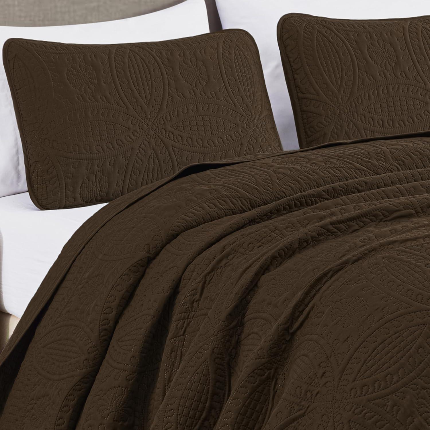 Chezmoi Collection Austin Microfiber Reversible 3-Piece Coverlet / Bedspread Set