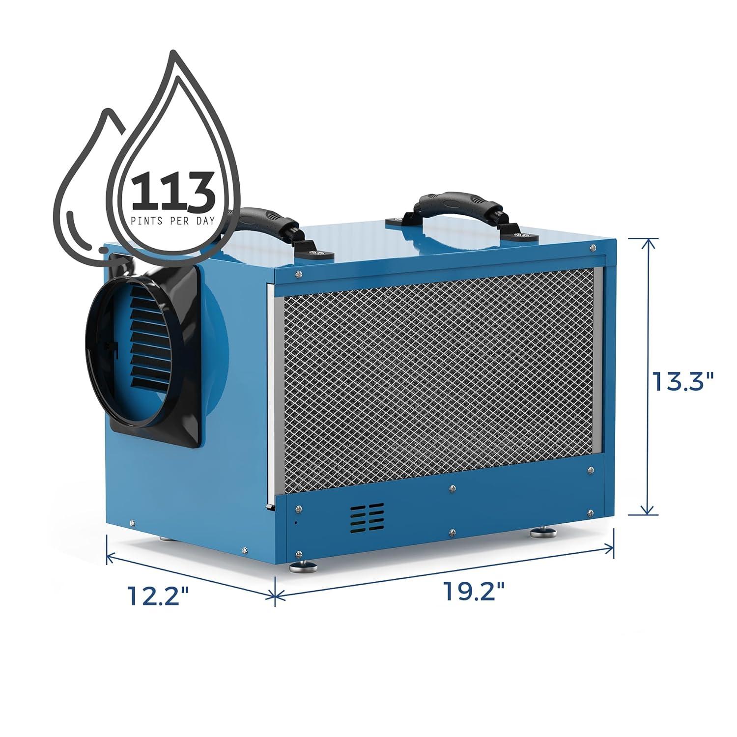 Alorair Sentinal Hd55 113 pt Dehumidifier in Blue - Automatic Shut Off, Adjustable Humistat,with Drain Hose for Crawl Spaces