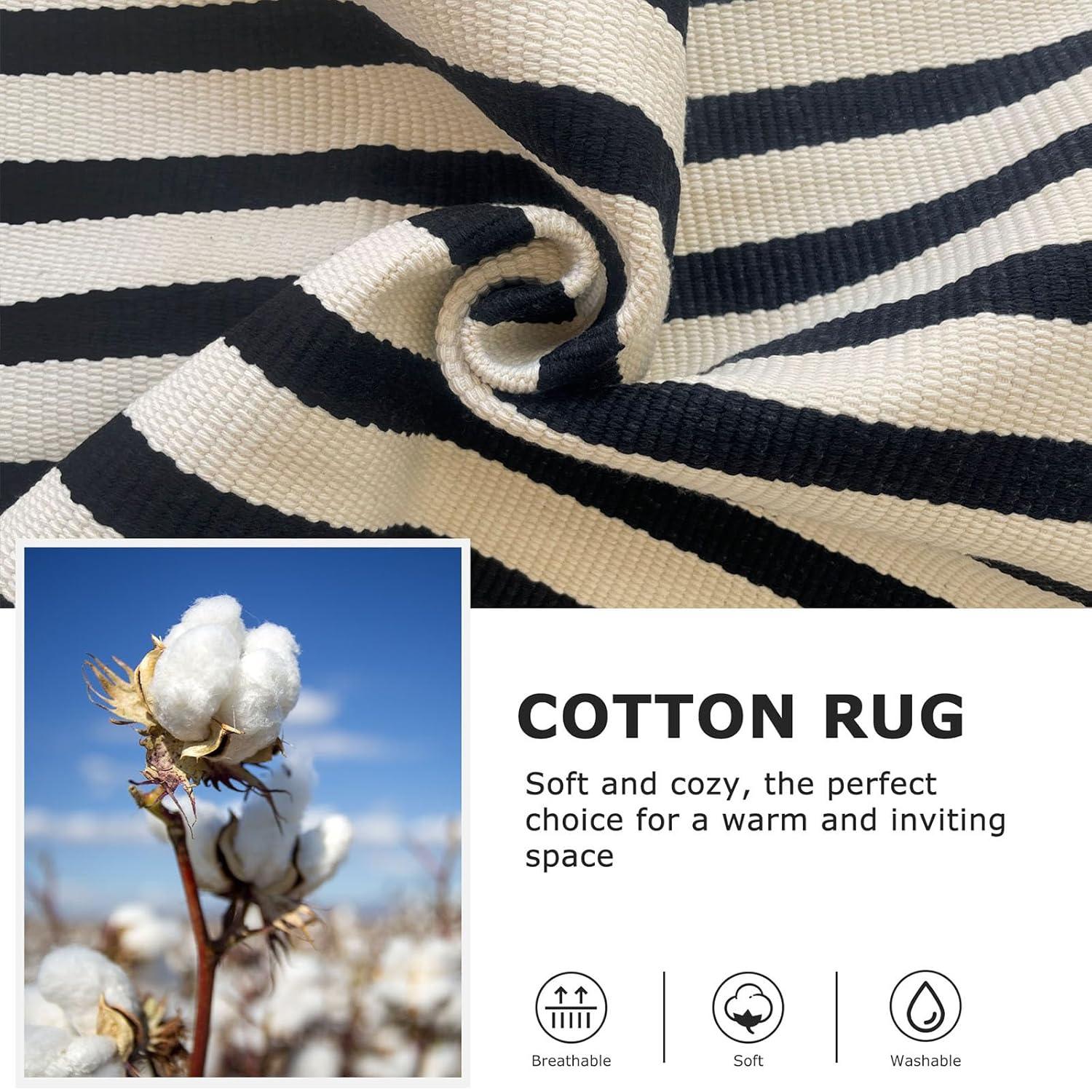 IOHOUZE Navy and White Striped Rug 2'x3' Front Door Rugs, Small Washable Area Rug for Front Porch, Spring Summer Doormats Outdoor Indoor, Cotton Rugs for Entryway Porch Entrance