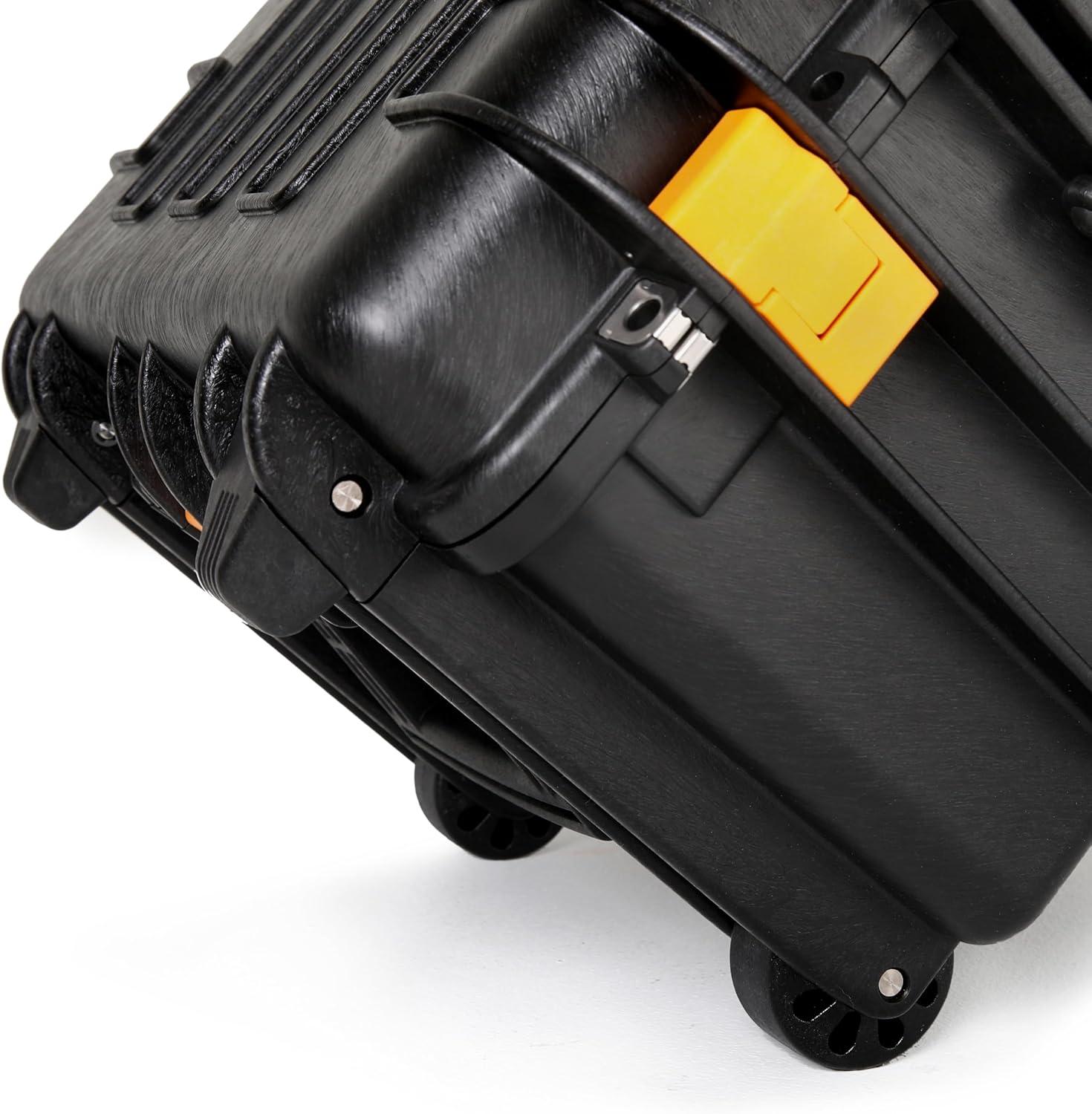 24" Black Polypropylene Heavy-Duty Rolling Tool Case with Trays