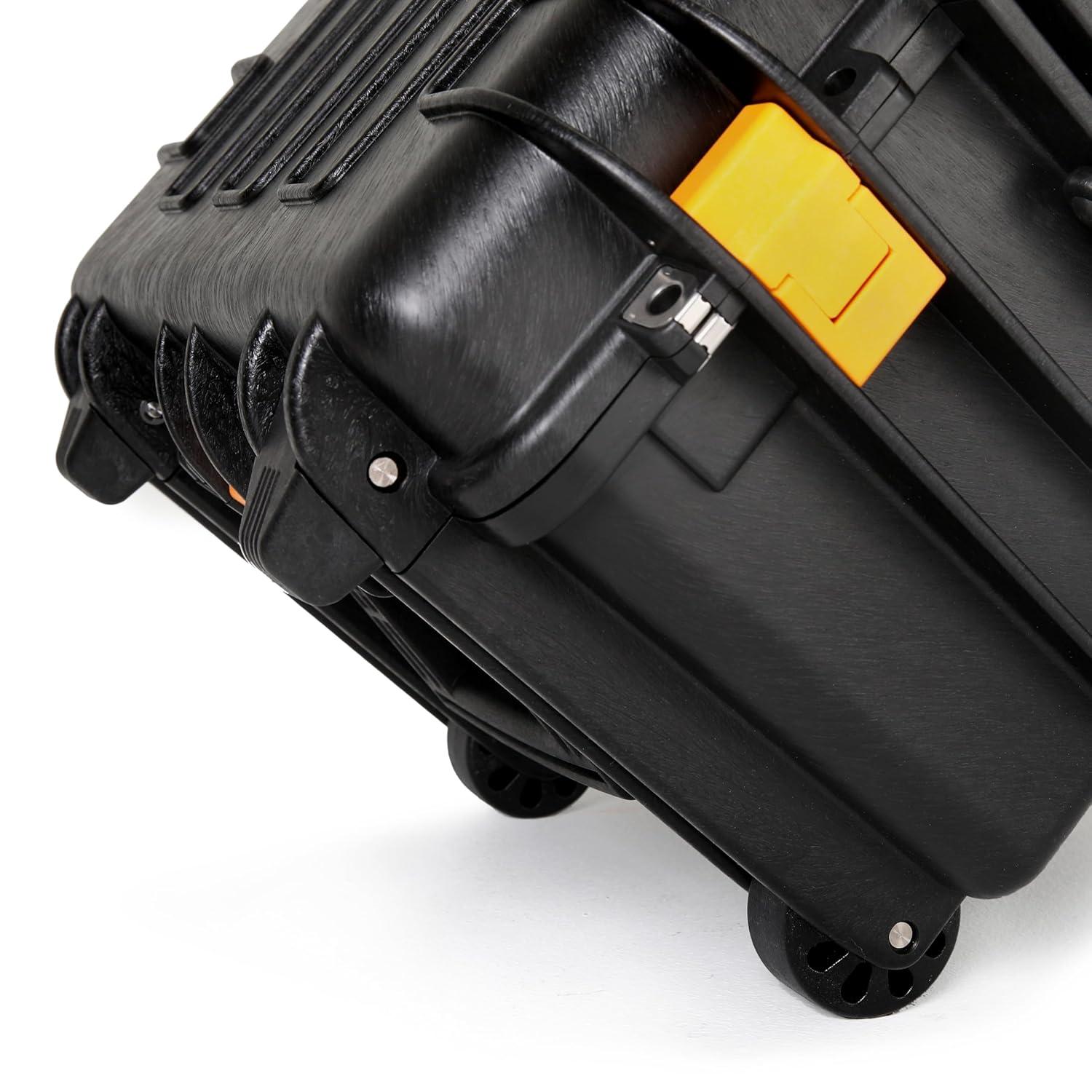 24" Black Polypropylene Heavy-Duty Rolling Tool Case with Trays