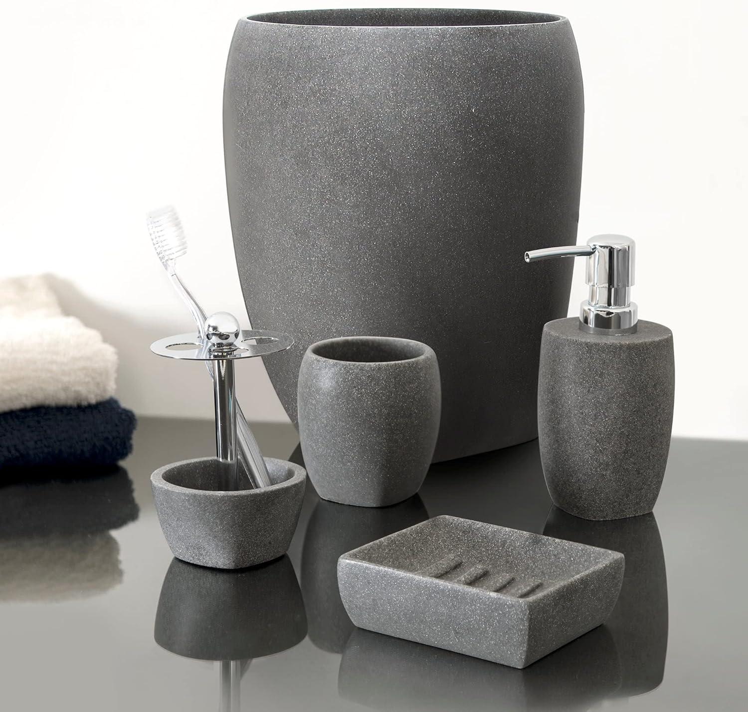 Charcoal Grey Resin and Sandstone 5-Piece Bath Accessory Set