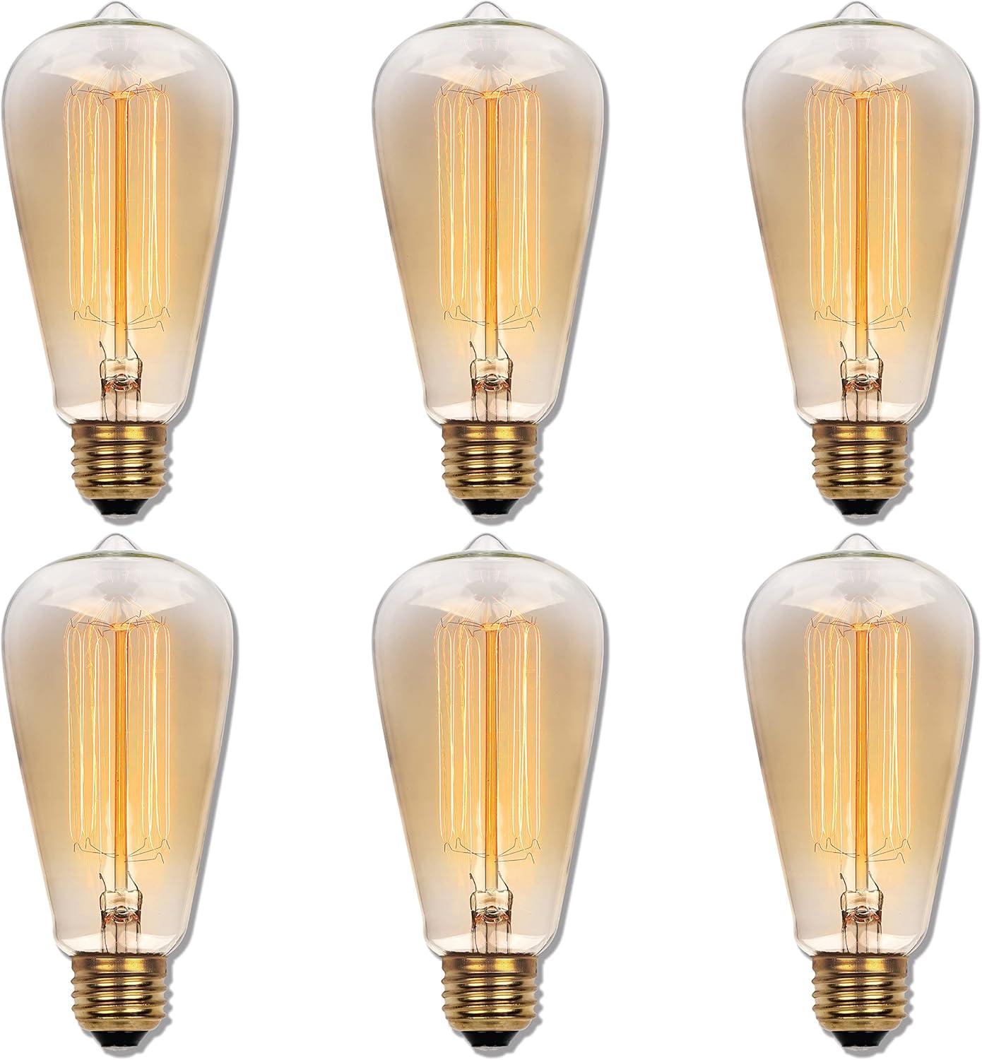 Amber Vintage-Inspired 60W Incandescent ST20 Bulbs, Pack of 6