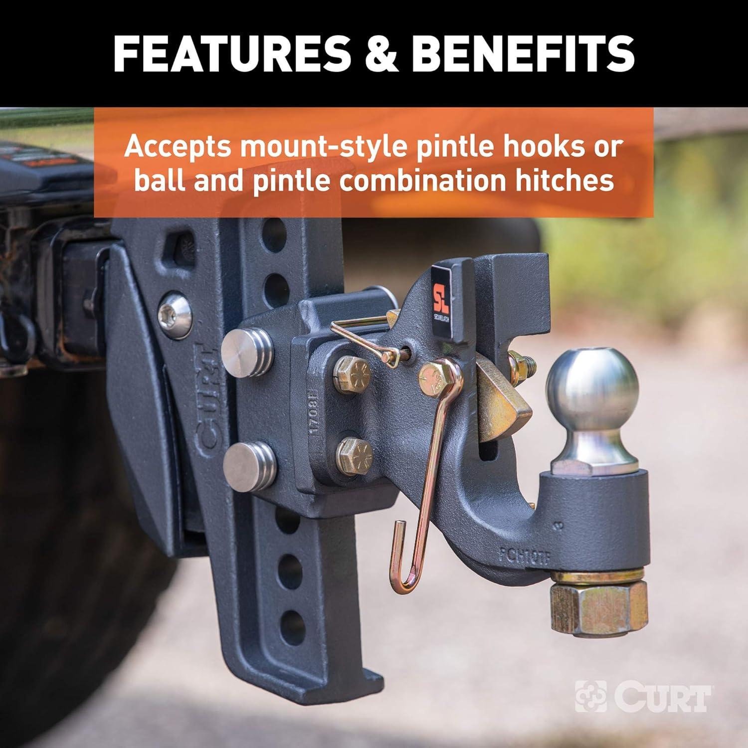 Black Adjustable Cushion Hitch Pintle Mount Plate Attachment