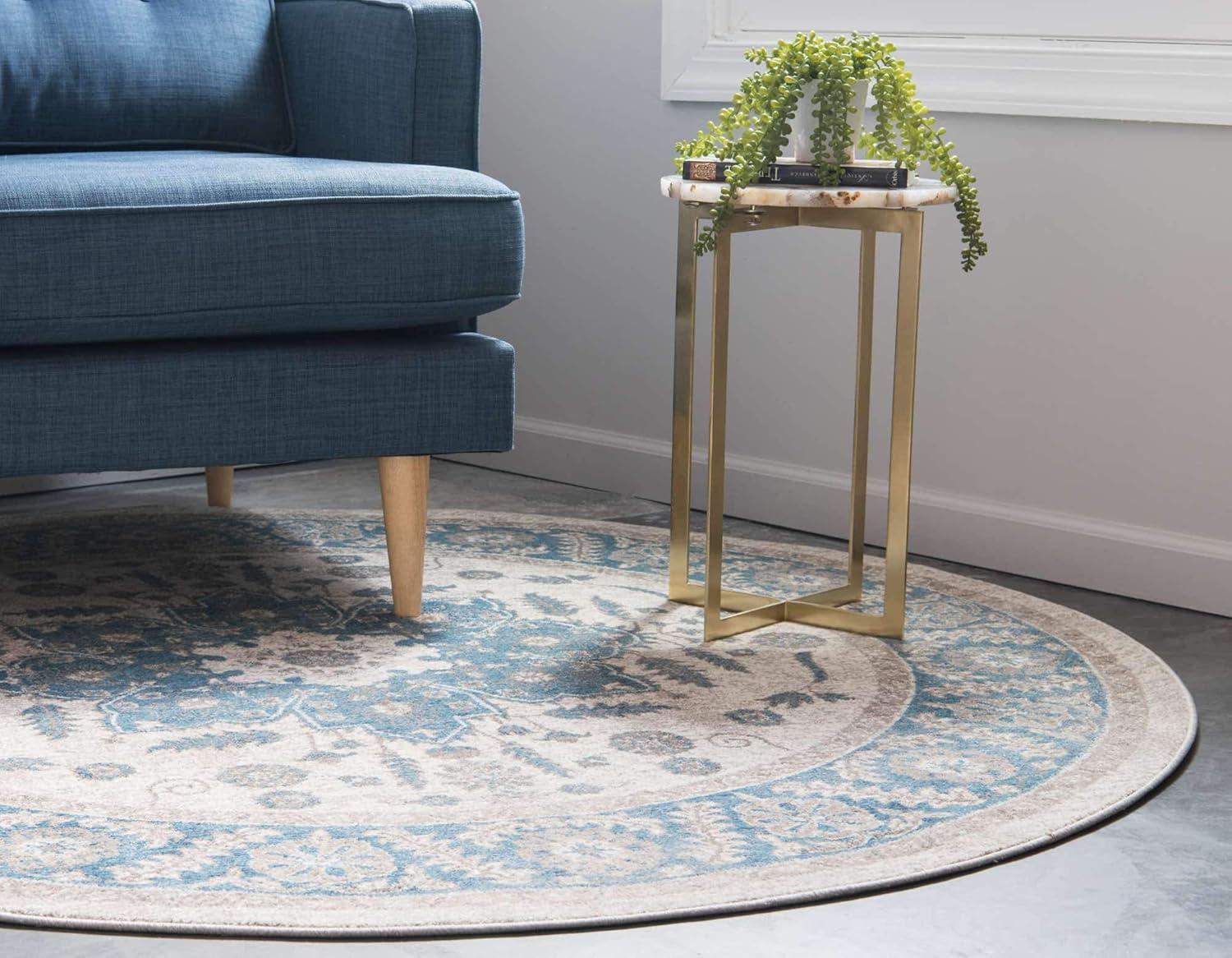 Unique Loom 4' 1 x 4' 1 Round Cream Salzburg Altstadt Area Rug