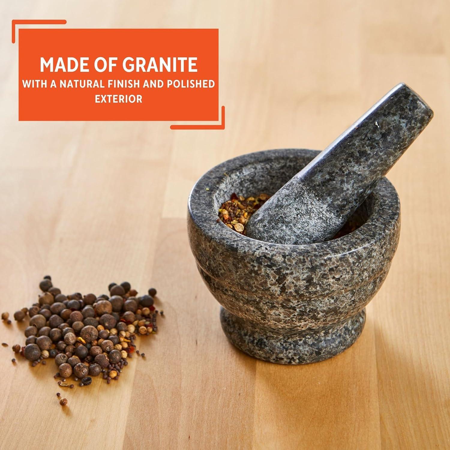 Imusa 3.75" Mini Polished Granite Mortar and Pestle, Gray (3.7" x 3.7" x 2.8")