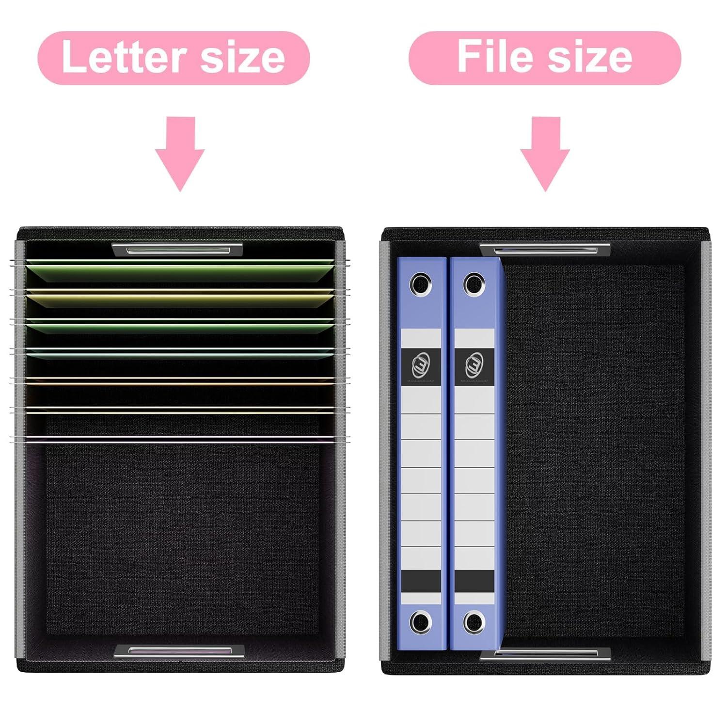 BEACHWATER POOL & SPA, LLC Upgraded File Organizer Box, Collapsible Leather Document Organizer, Hanging File Folder Organizer Box With Lid, Decorative Home/Office Filing Box Cabinet For Letter/Legal File Folder Storage