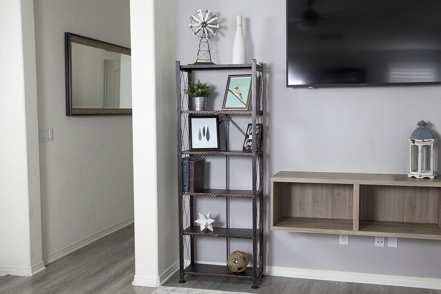 Origami 6-Tier Bronze Steel Bookcase Organizer Rack