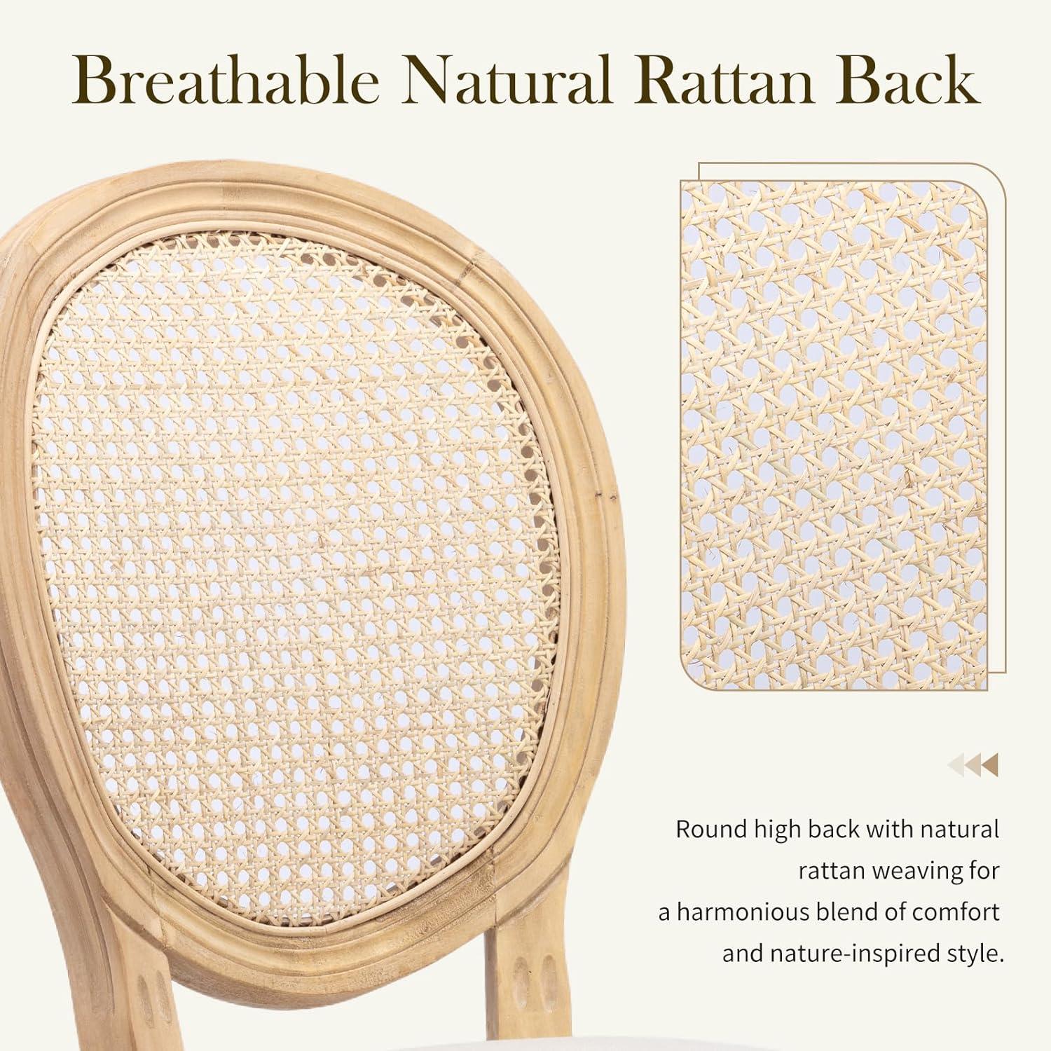 One Allium Way® French Style Rattan Back Solid Wood Upholstered Dining Chairs(Set of 6)