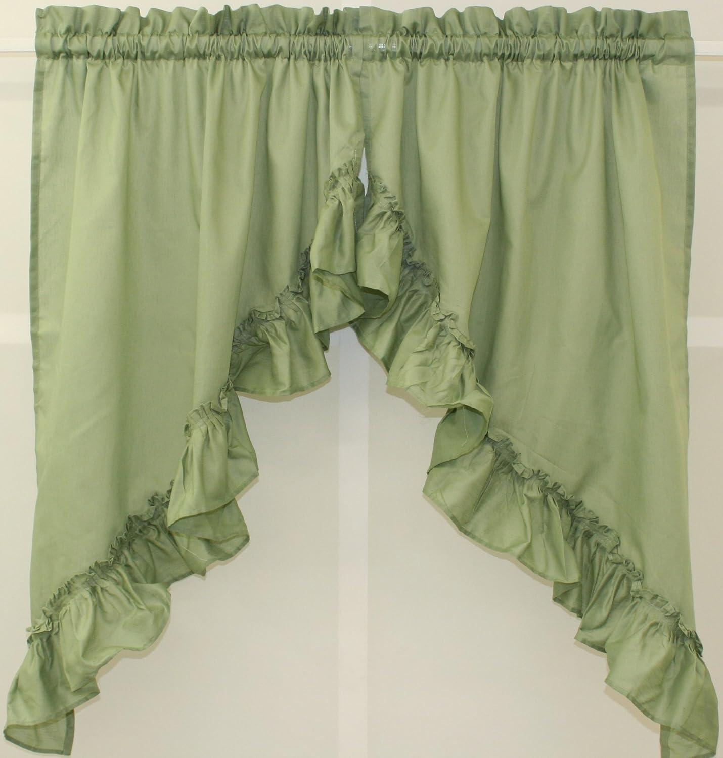 Ellis Stacey 1.5" Rod Pocket High Quality Fabric Solid Color Window Ruffled Swag 60"x38" Sage