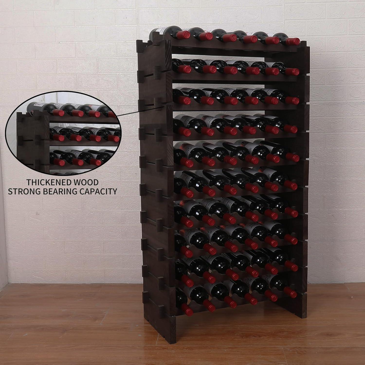 Wine Rack Solid Wood Stackable Storage Wooden Wine Rack Wine Cabinet (60 Bottles, Gray)