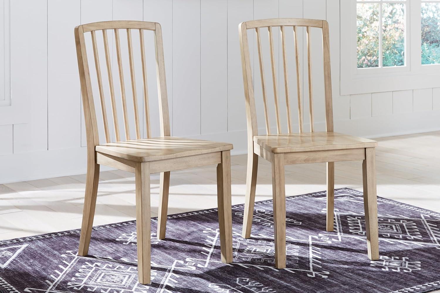 Beige Upholstered Wood Slat Back Side Chair