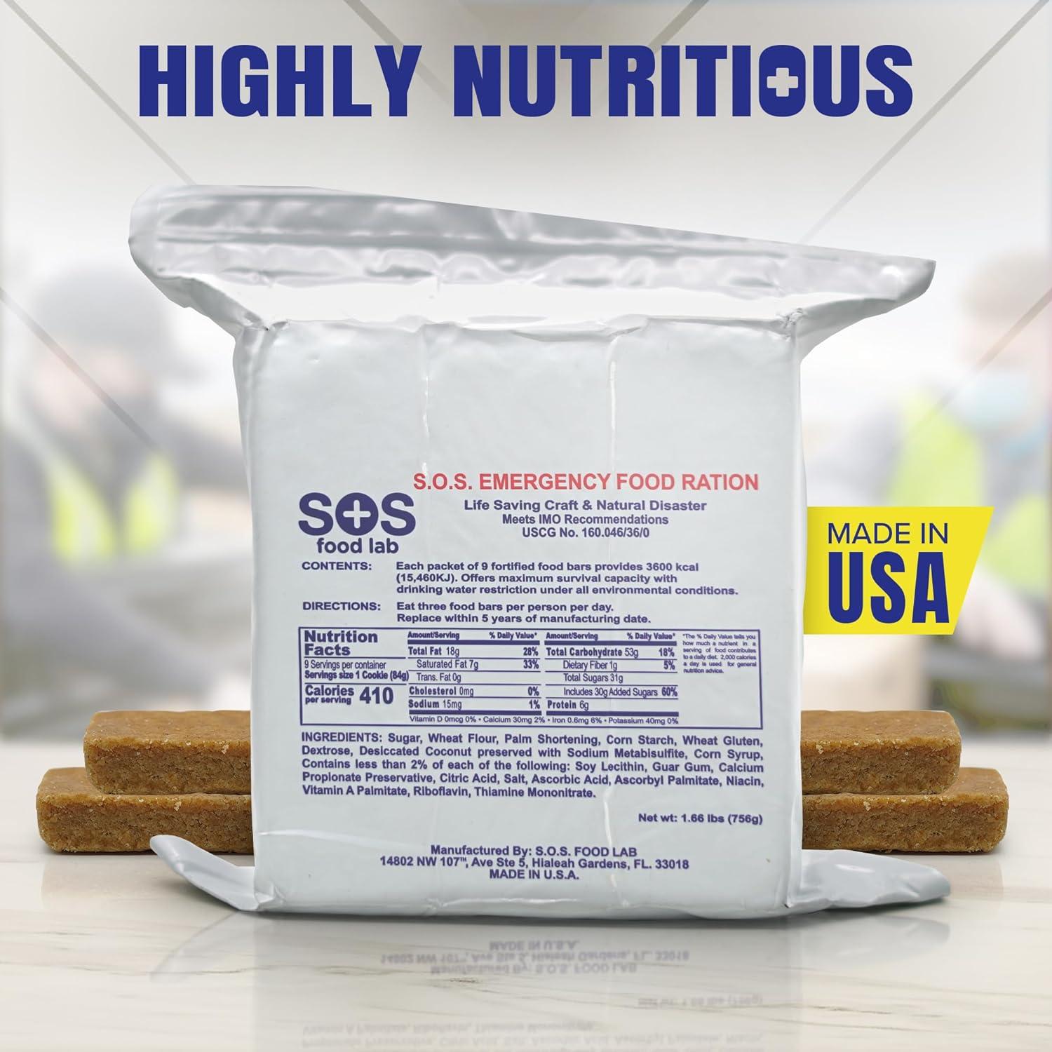 SOS Food Labs, Inc. 185000825 S.O.S. Rations Emergency 3600 Calorie Food bar - 3 Day/ 72 Hour Package with 5 Year Shelf Life!