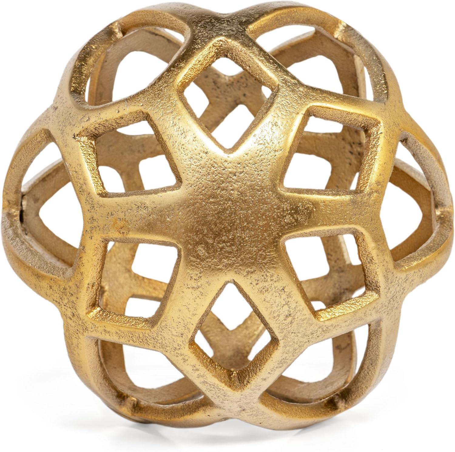 Vyan 7" Gold Cast Aluminum Decorative Orb Sculpture