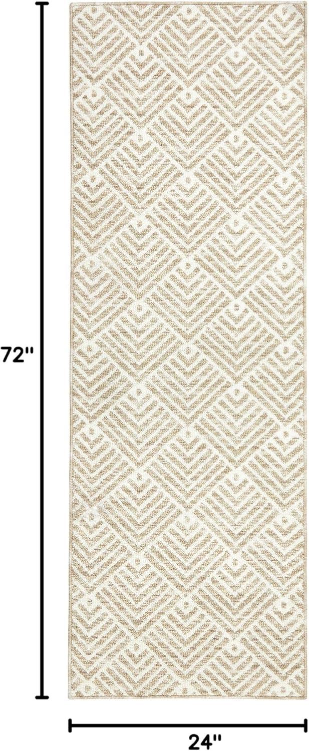 Beige Tufted Stripe Washable Polyester Runner Rug 24"x72"