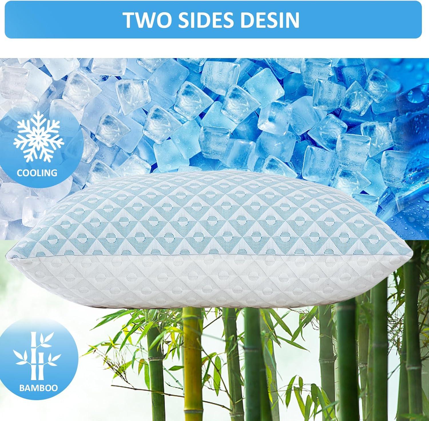 Queen Size Blue and White Gel Memory Foam Bed Pillow Set