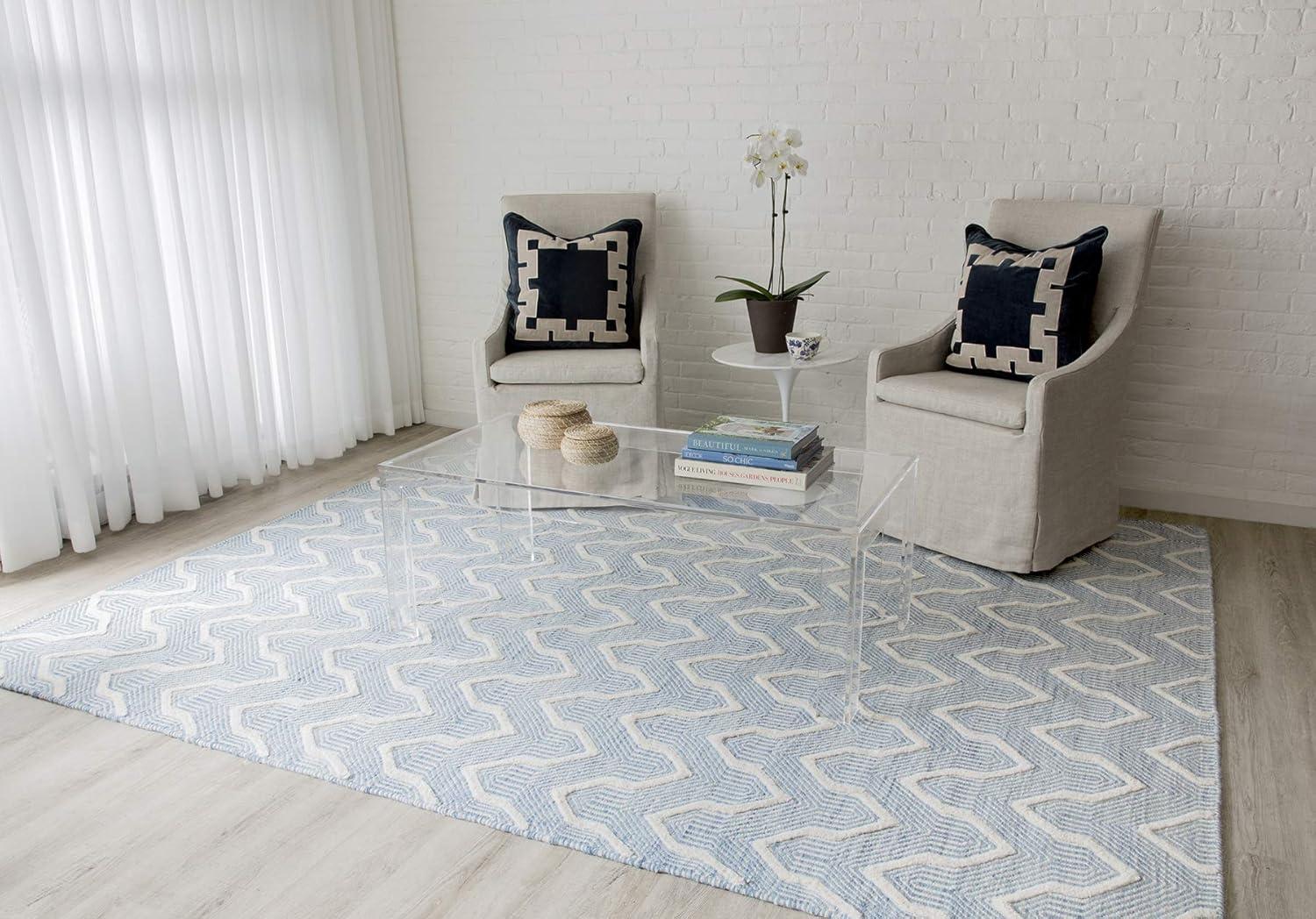 Langdon Geometric Handmade Flatweave Wool Blue/Ivory Area Rug