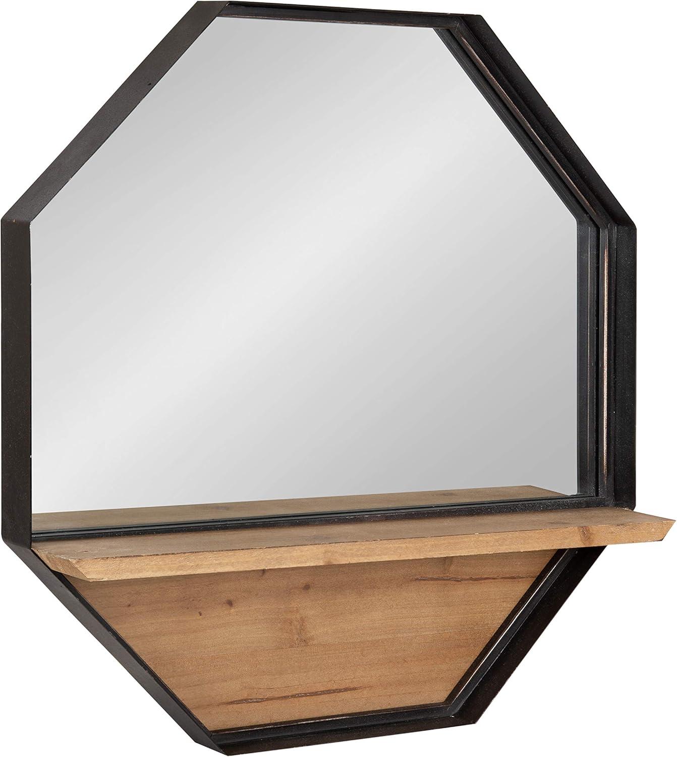 24" x 24" Owing Functional Wall Mirror Brown - Kate & Laurel All Things Decor: Modern Octagon Shape, Metal Frame