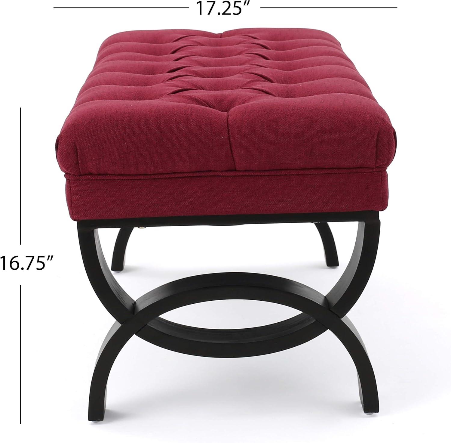 Scarlett Tufted Red Fabric Ottoman Bench with Black Legs