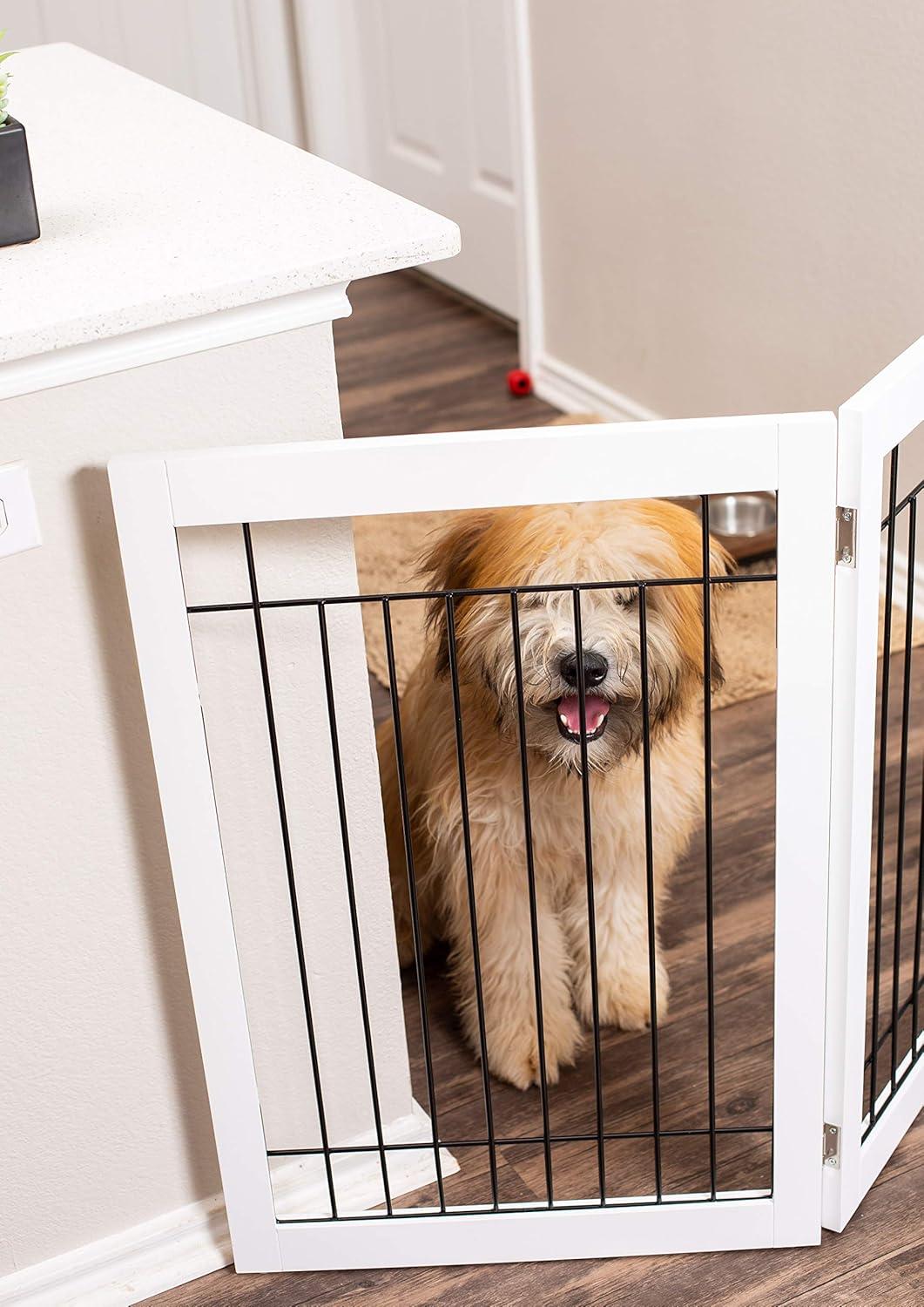 White Freestanding Solid Wood and Metal Dog Gate