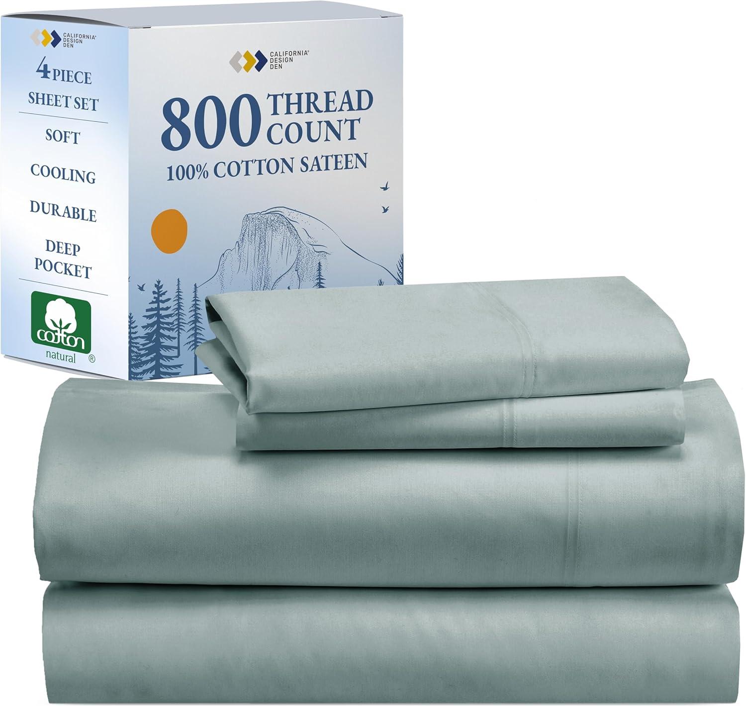 Luxury Bed Sheets Set - 800 Thread Count 100% Cotton Sheets, Deep Pocket, Soft, Cool & Breathable by California Design Den - Soft Teal, King