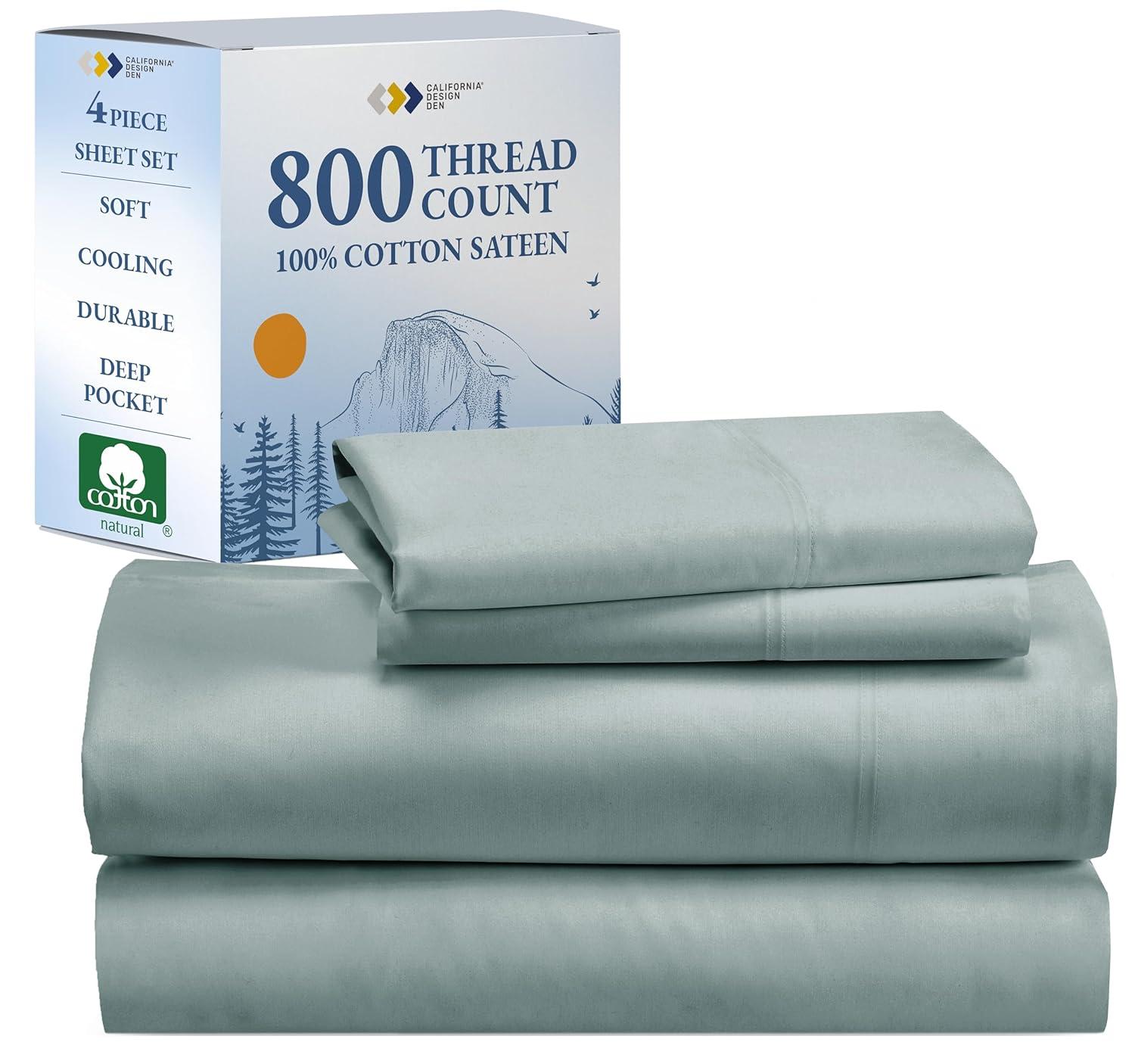 Luxury Bed Sheets Set - 800 Thread Count 100% Cotton Sheets, Deep Pocket, Soft, Cool & Breathable by California Design Den - Soft Teal, King